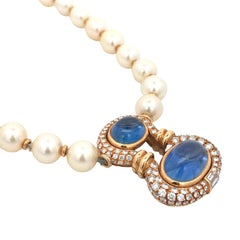 Bvlgari, 18K Gold Ceylon no-heat Sapphire Pearl Diamond Necklace, IGN