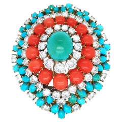 Bvlgari, Broche Oro 18K Coral Turquesa Diamante