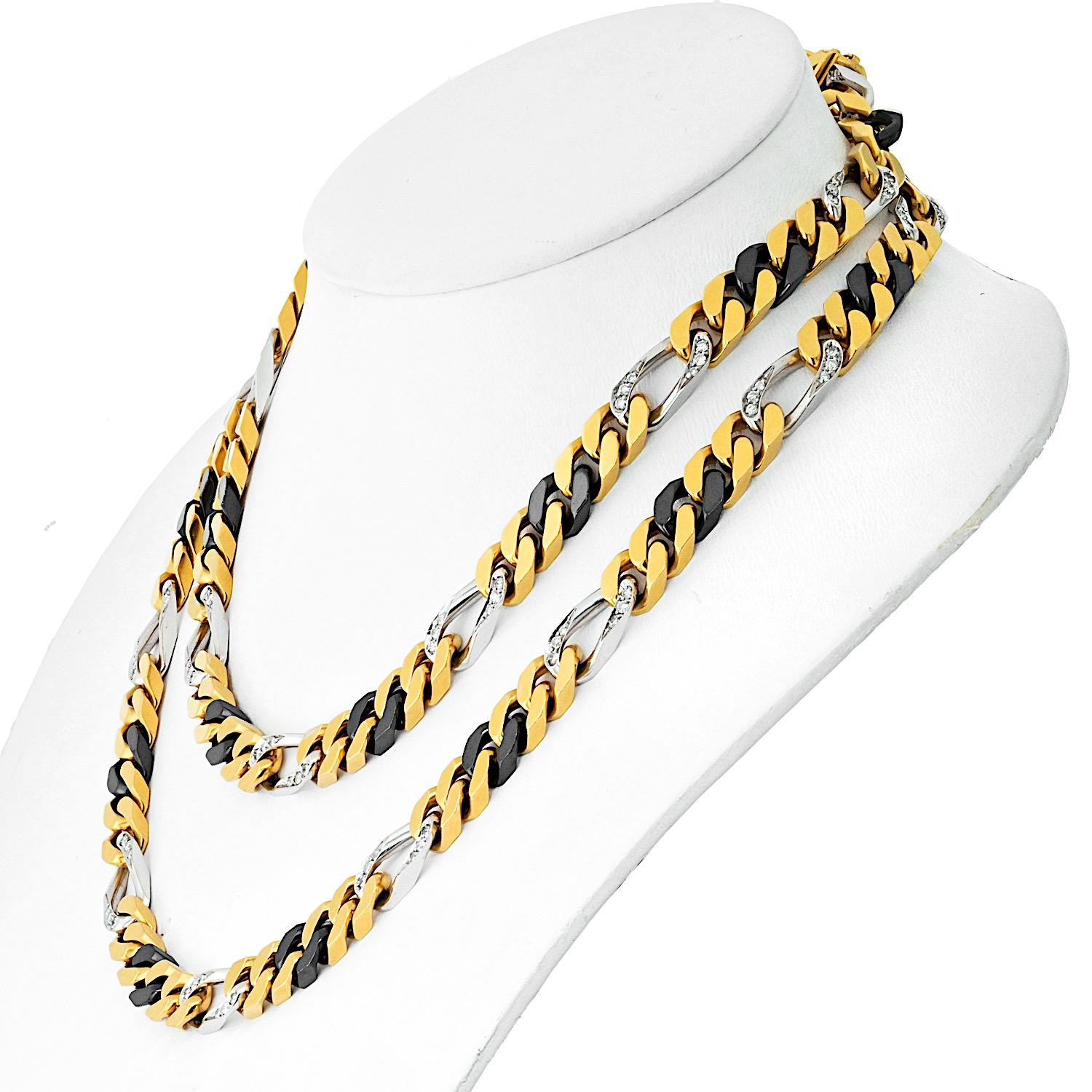 Modern Bvlgari 18K Gold Diamond Link Long Chain Necklace
