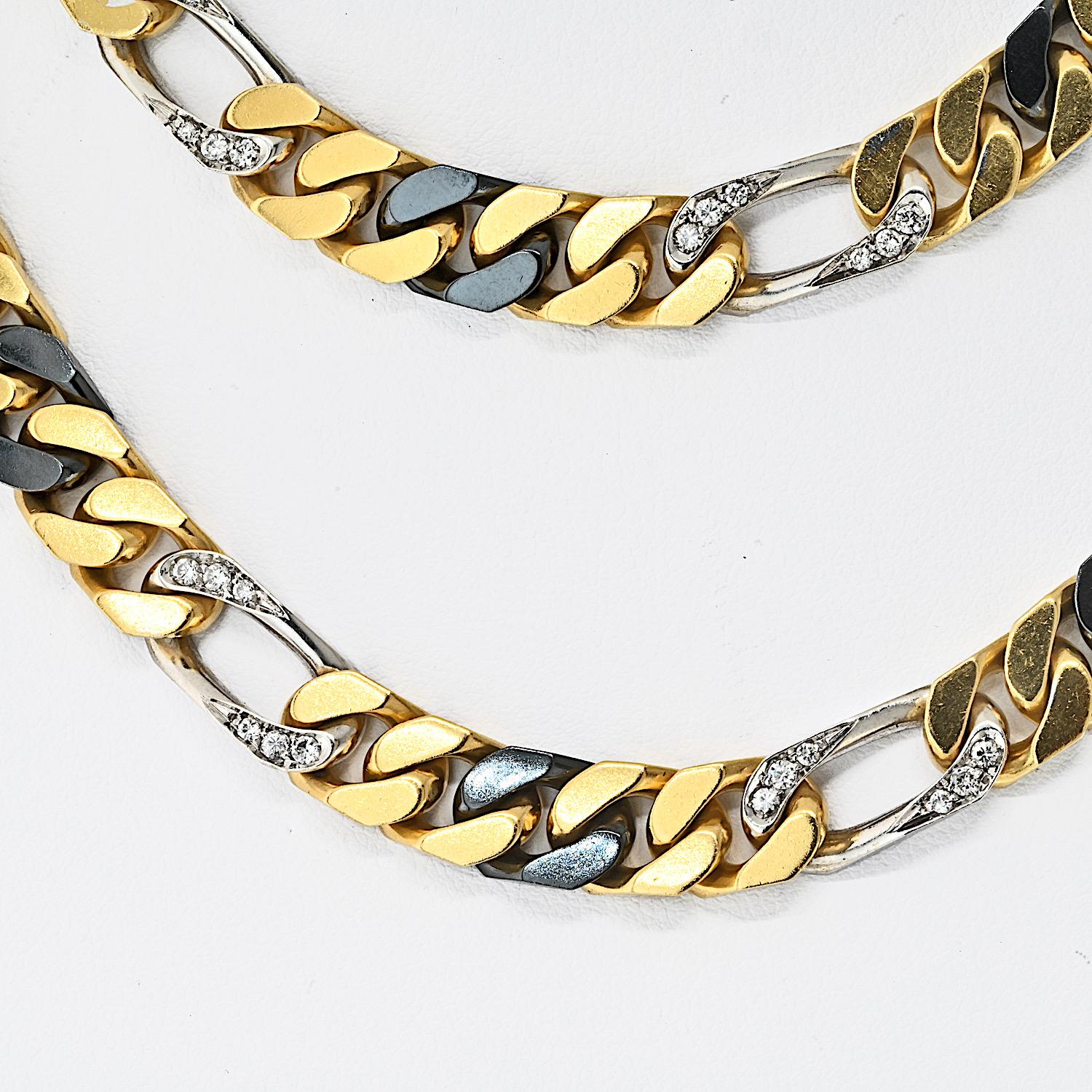 Round Cut Bvlgari 18K Gold Diamond Link Long Chain Necklace