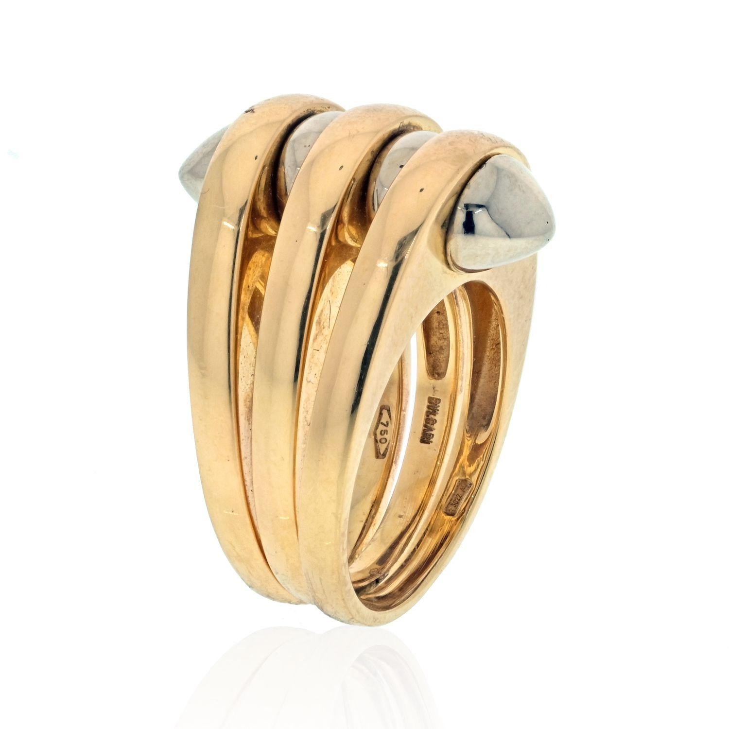 Modern Bvlgari 18K Gold High Polished Tiered Vintage Ring