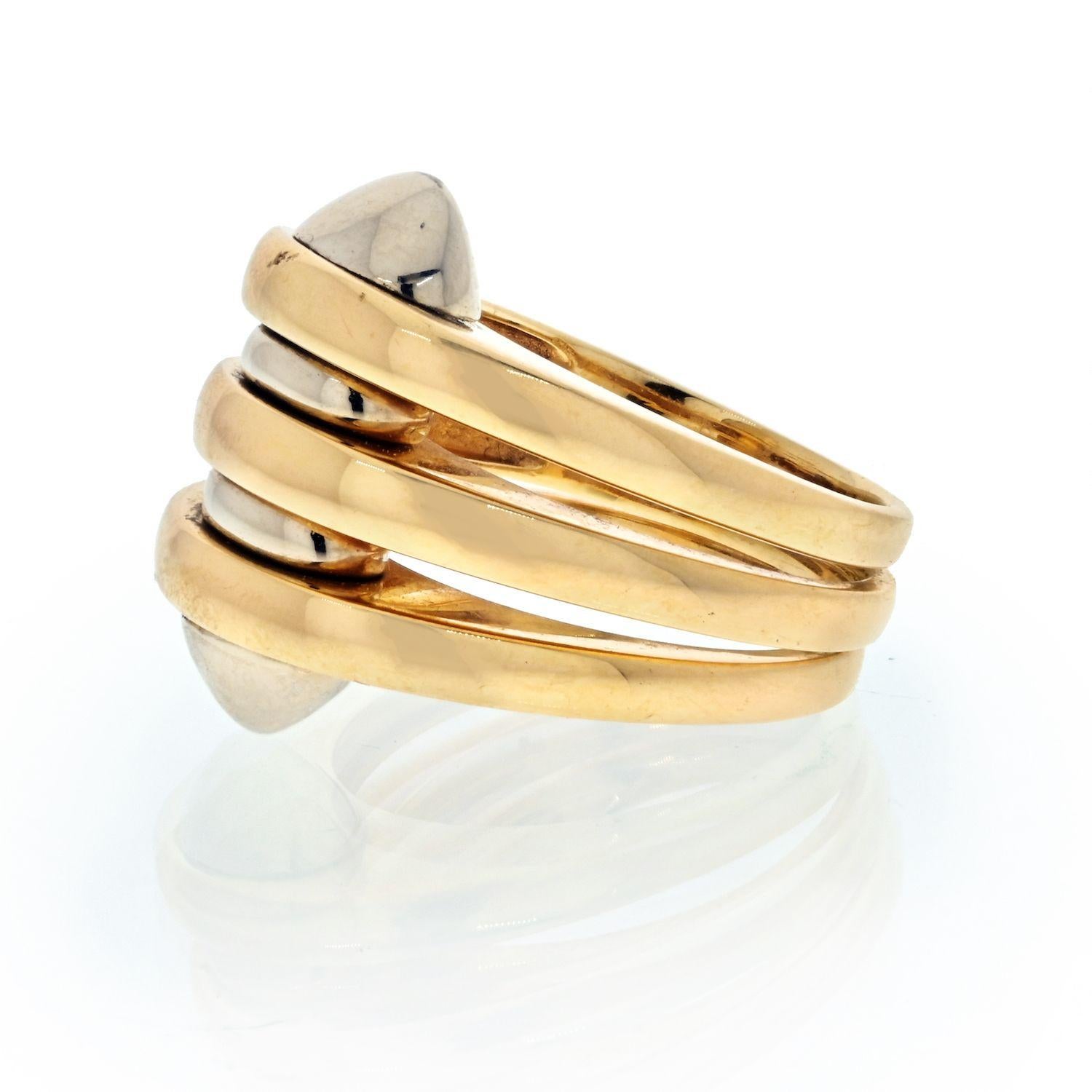 Bvlgari 18K Gold High Polished Tiered Vintage Ring In Excellent Condition In New York, NY