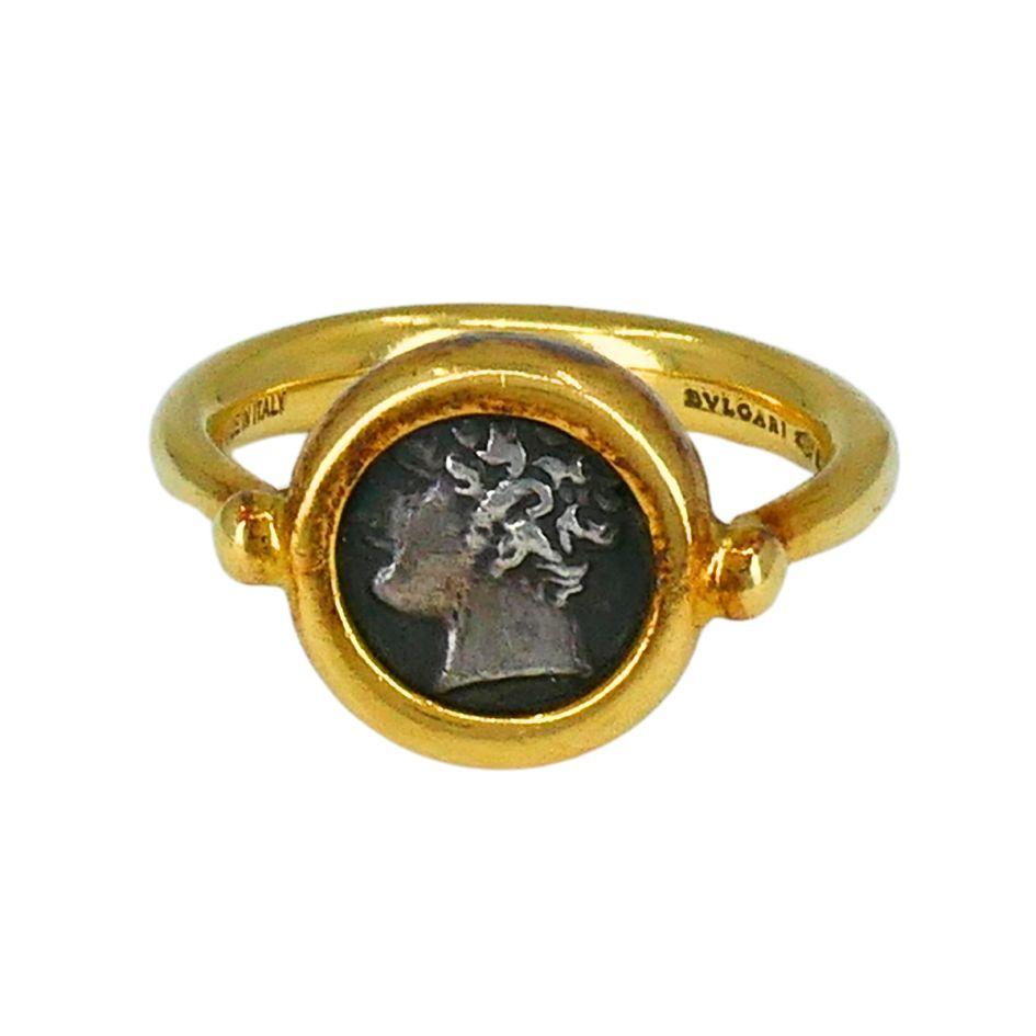 Bvlgari 18k Gold Monete Ancient Coin Ring In Fair Condition For Sale In Beverly Hills, CA