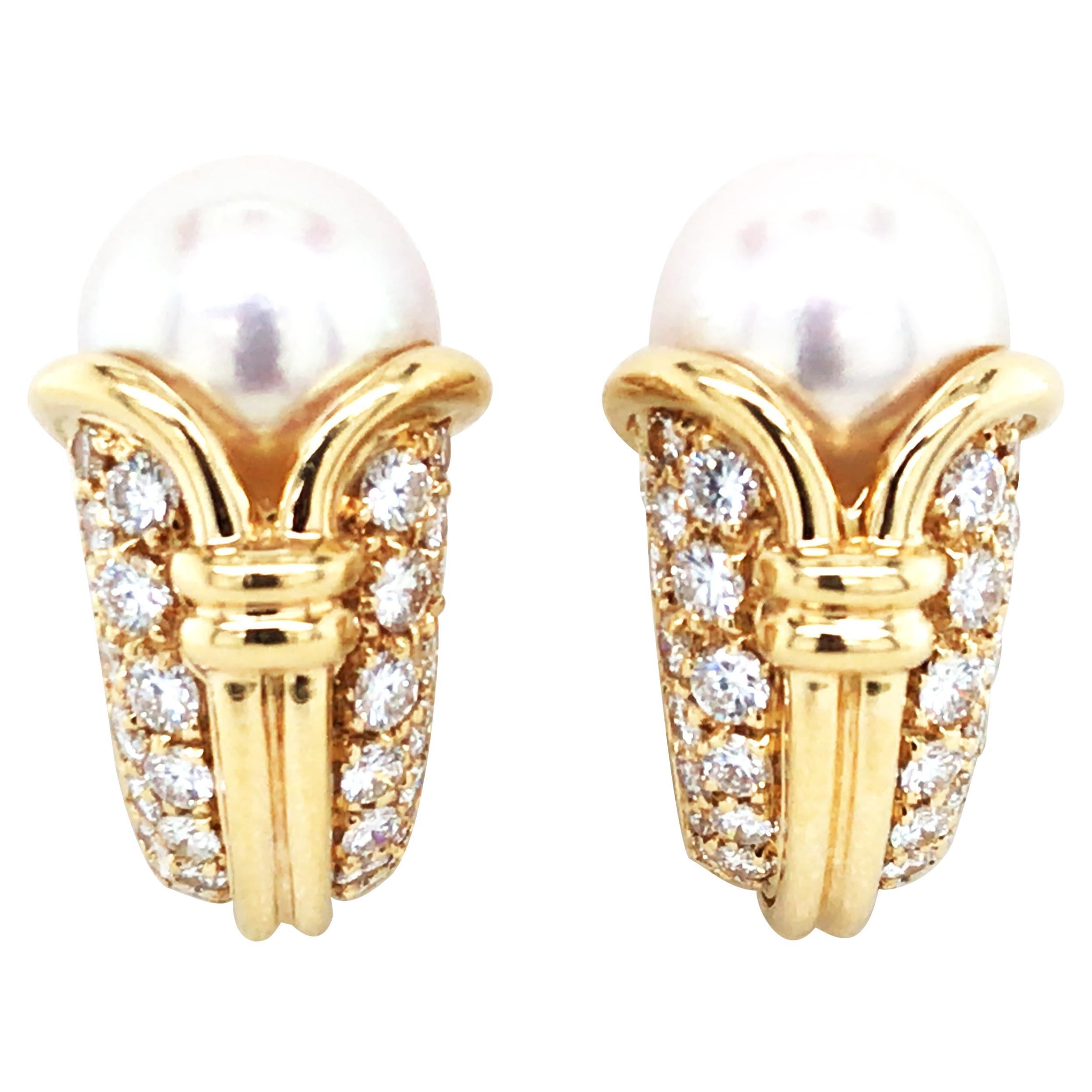 Bvlgari, Pendientes Perla Diamante Oro 18K