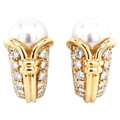 Bvlgari, Pendientes Perla Diamante Oro 18K