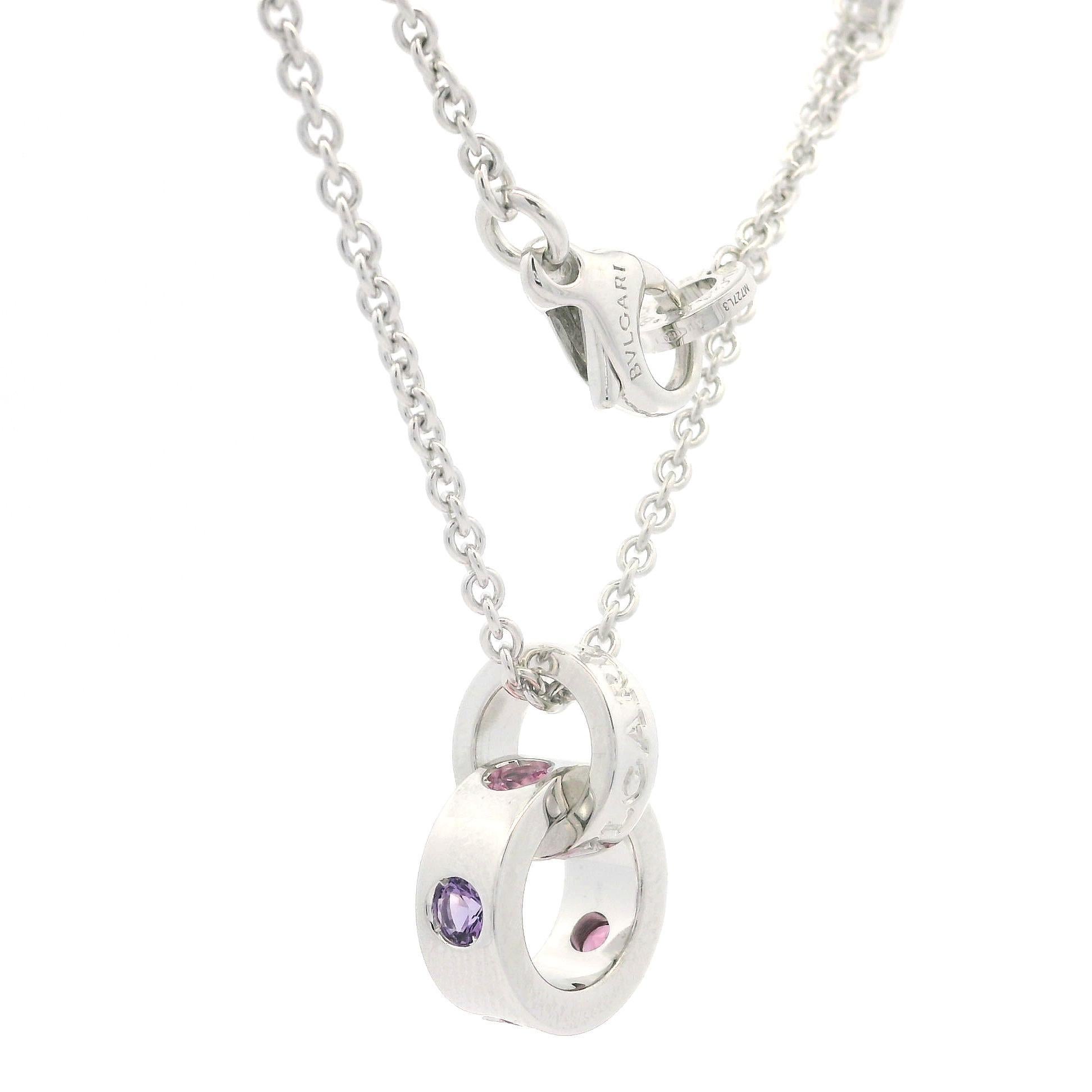 Bvlgari 18k Gold Pink Tourmaline & Amethyst Sorbet Interlocking Rings Necklace For Sale 6
