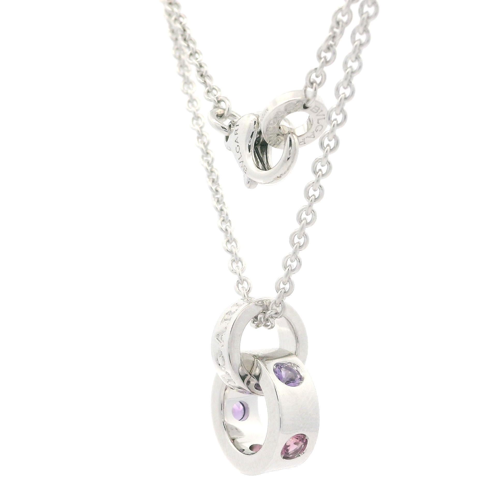 Bvlgari 18k Gold Pink Tourmaline & Amethyst Sorbet Interlocking Rings Necklace For Sale 7