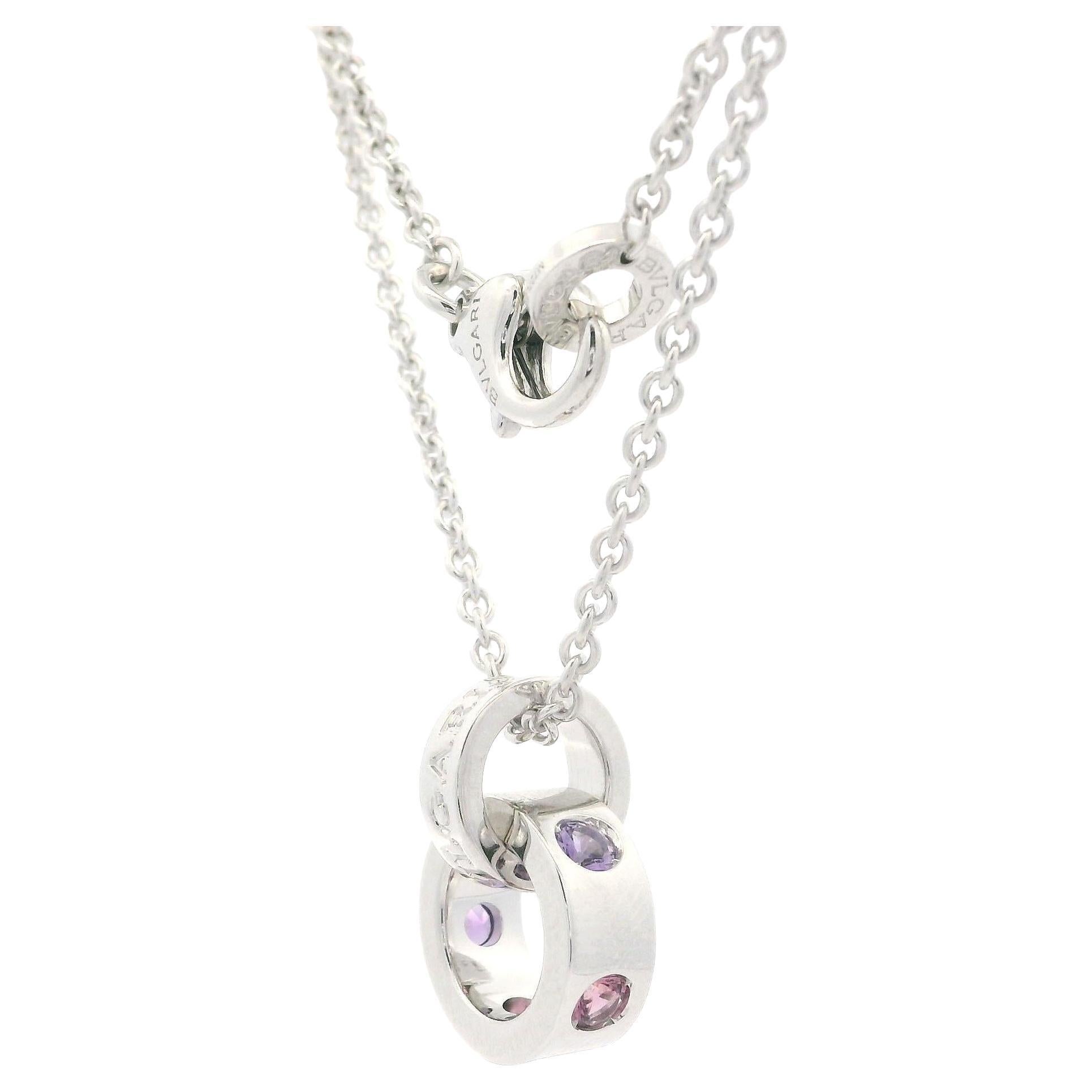 Bvlgari 18k Gold Pink Tourmaline & Amethyst Sorbet Interlocking Rings Necklace For Sale