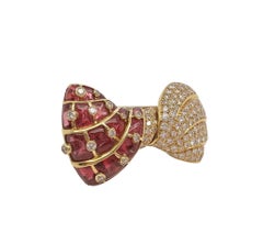 Bvlgari 18k Gold Ruby Diamond Bow Brooch