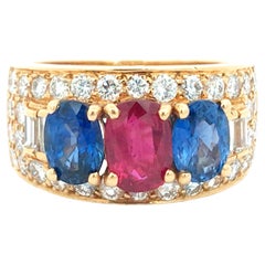 Bvlgari, 18K Gold Ruby Sapphire Diamond Ring, AGL