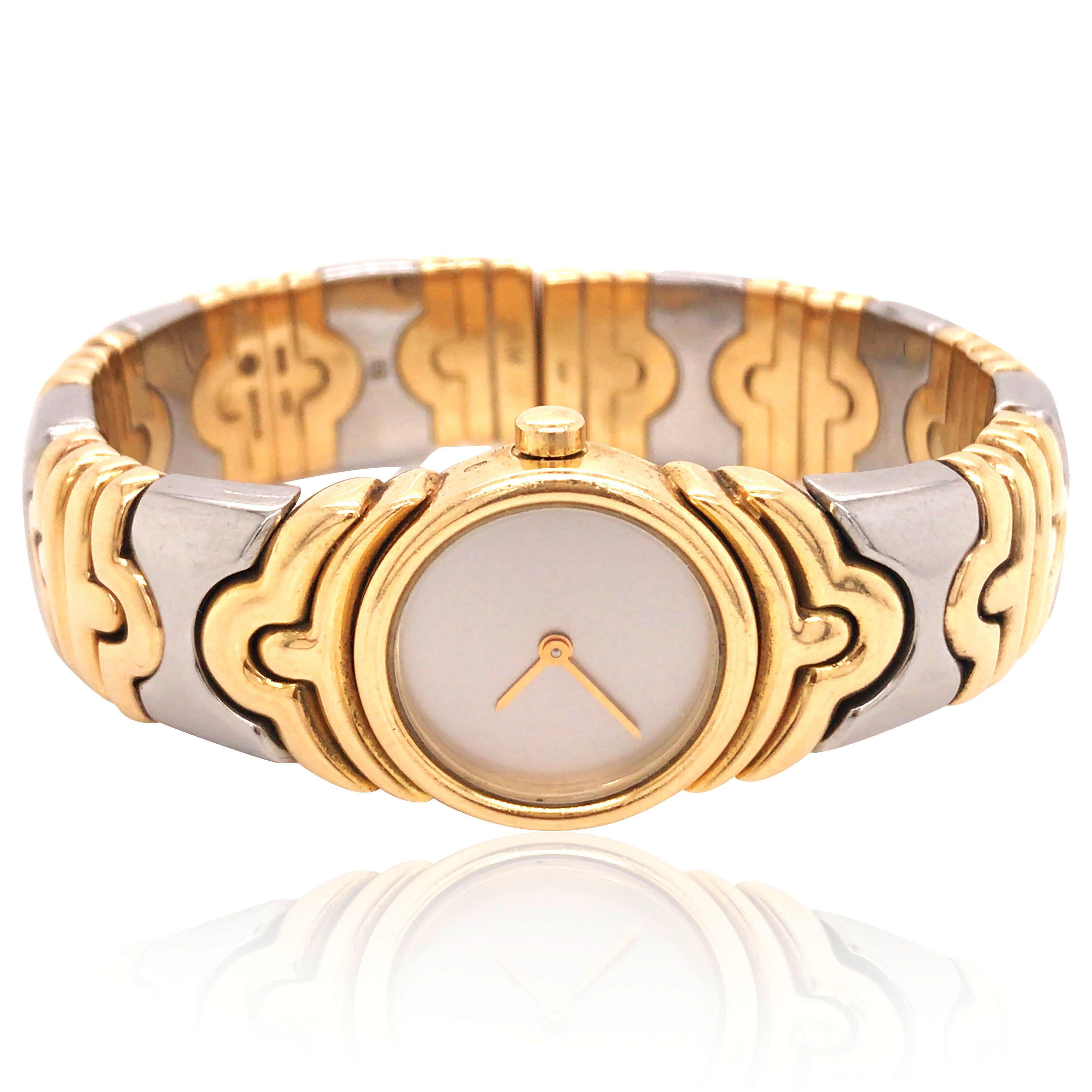 Bvlgari, 18K Gold Steel Quartz Watch In Good Condition For Sale In New York, NY