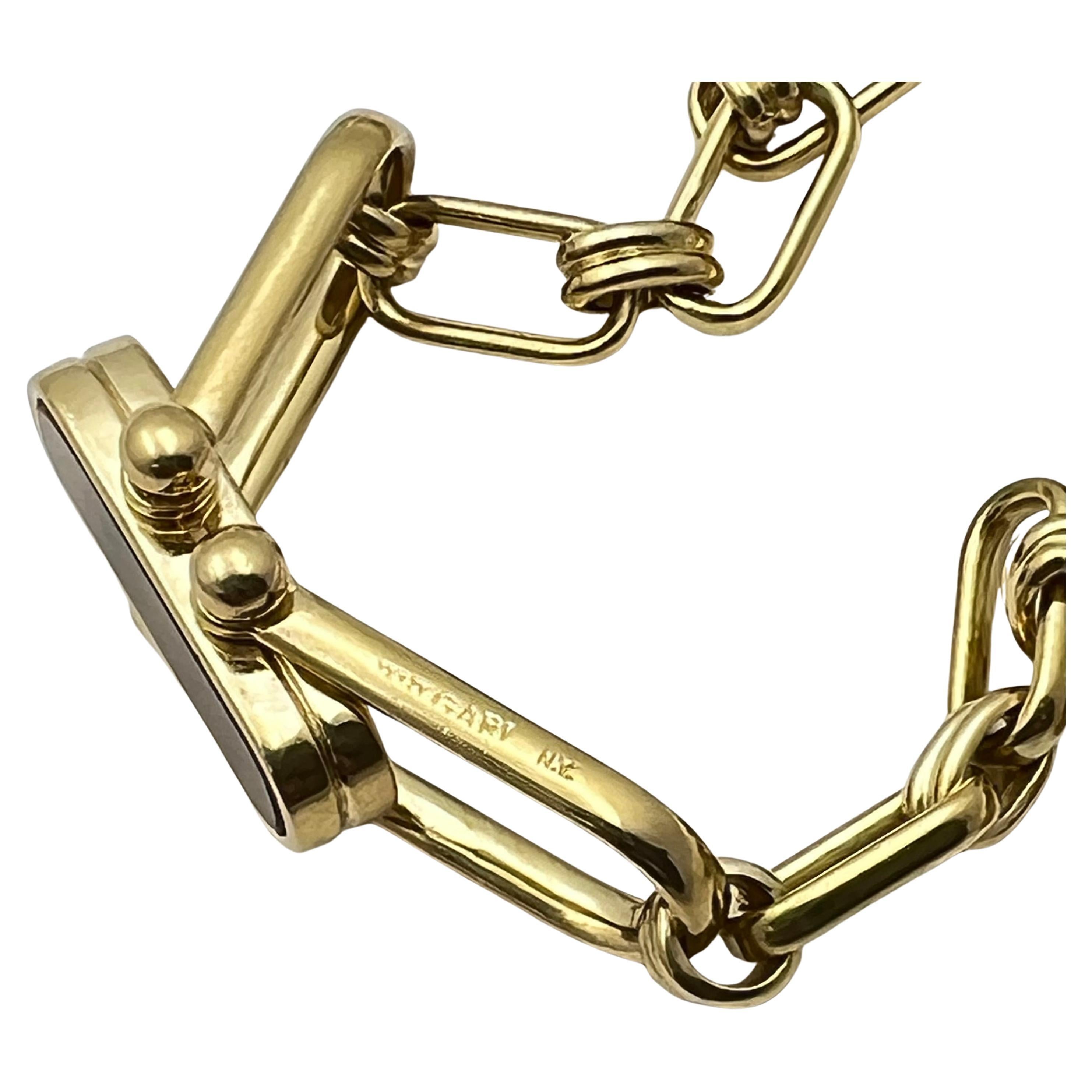 Women's or Men's Bvlgari 18k Gold Tiger Eye Onyx Paperclip 36