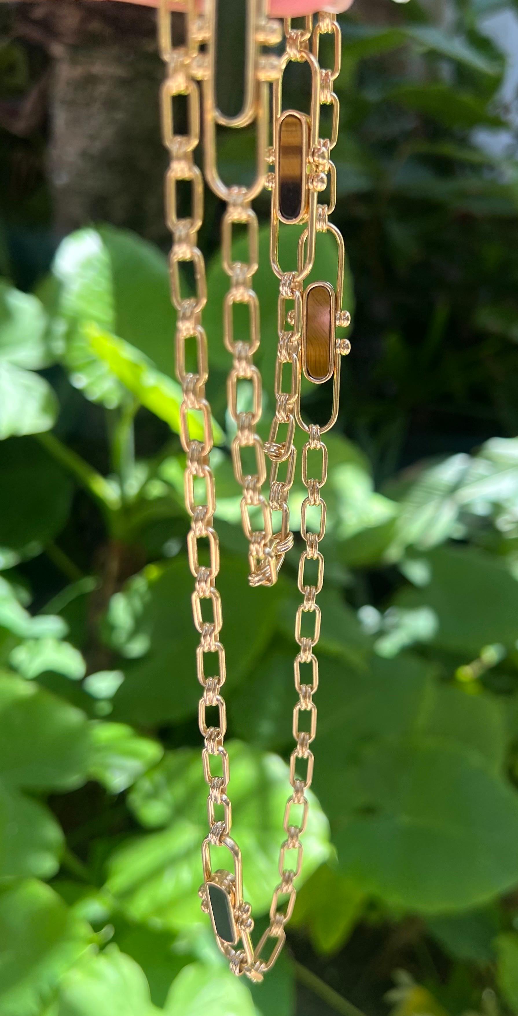 Bvlgari 18k Gold Tiger Eye Onyx Paperclip 36