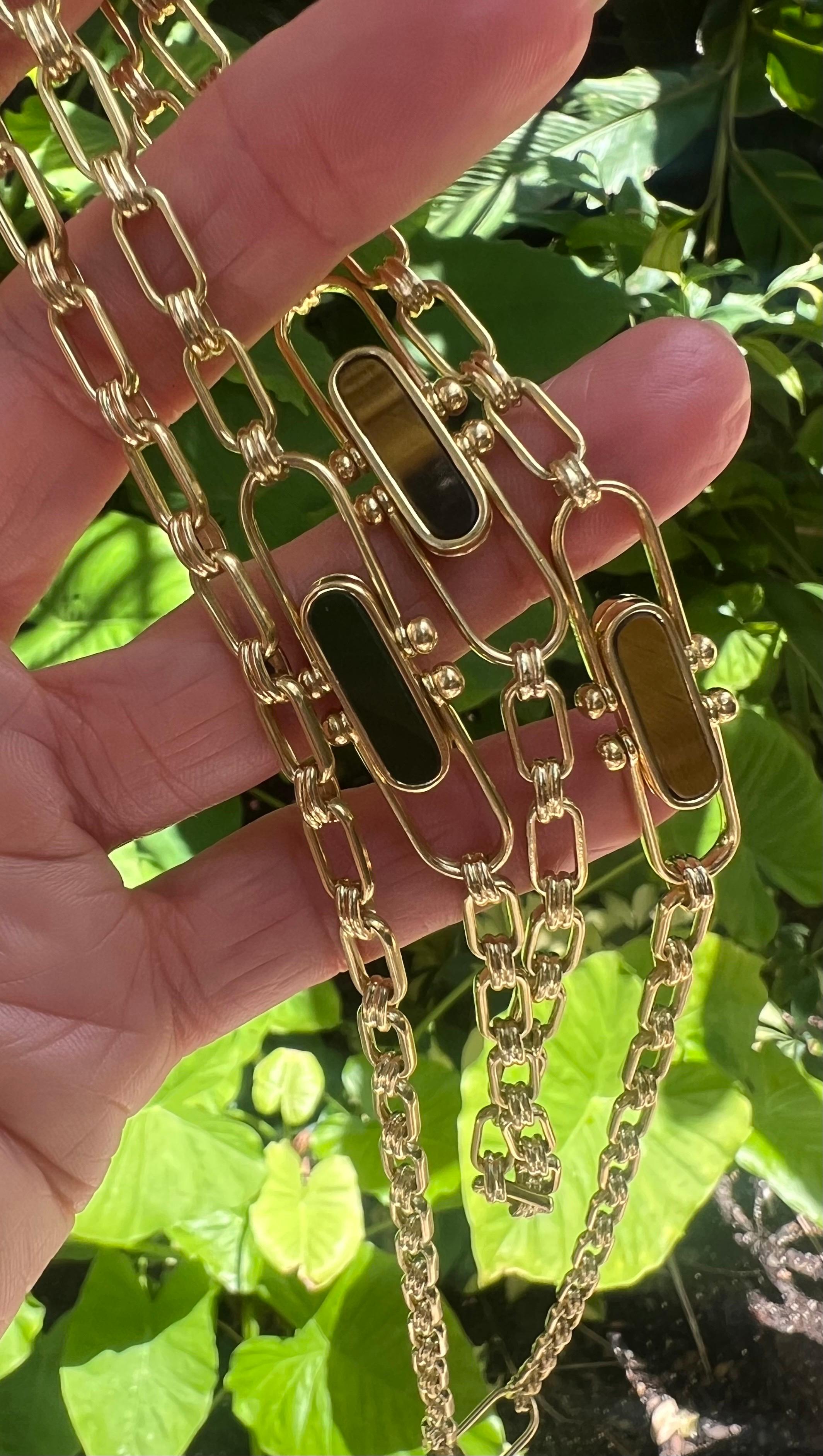 Bvlgari 18k Gold Tiger Eye Onyx Paperclip 36