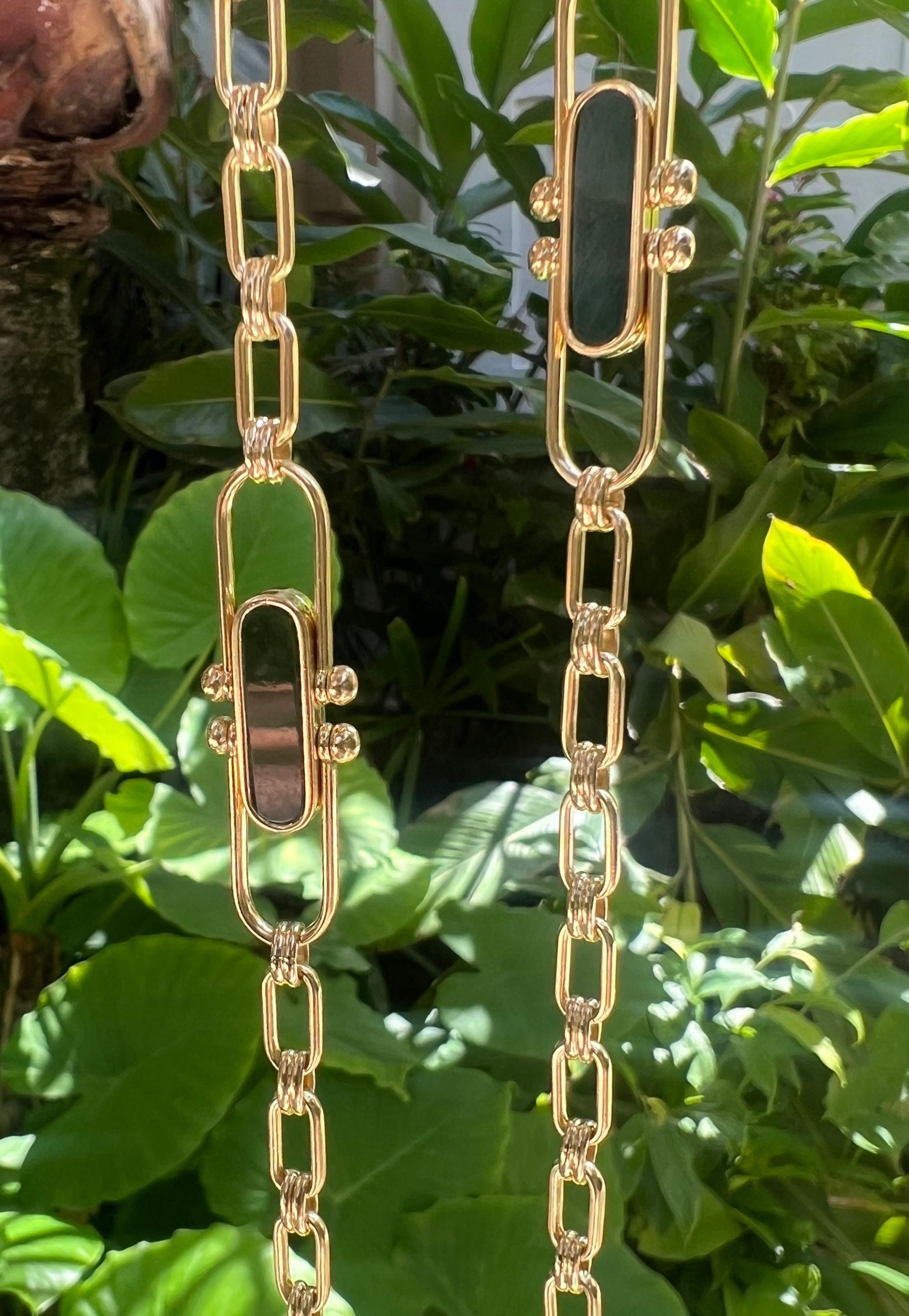 Bvlgari 18k Gold Tiger Eye Onyx Paperclip 36