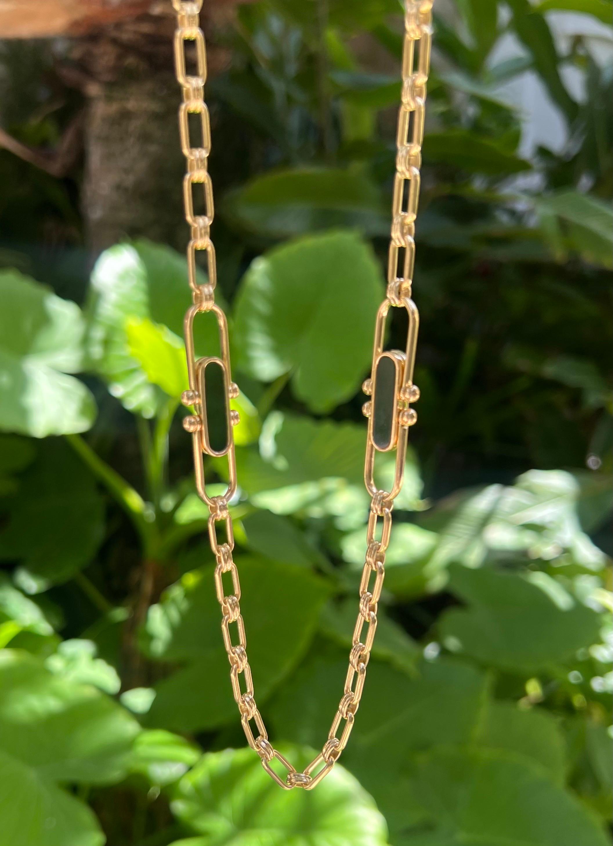 Bvlgari 18k Gold Tiger Eye Onyx Paperclip 36