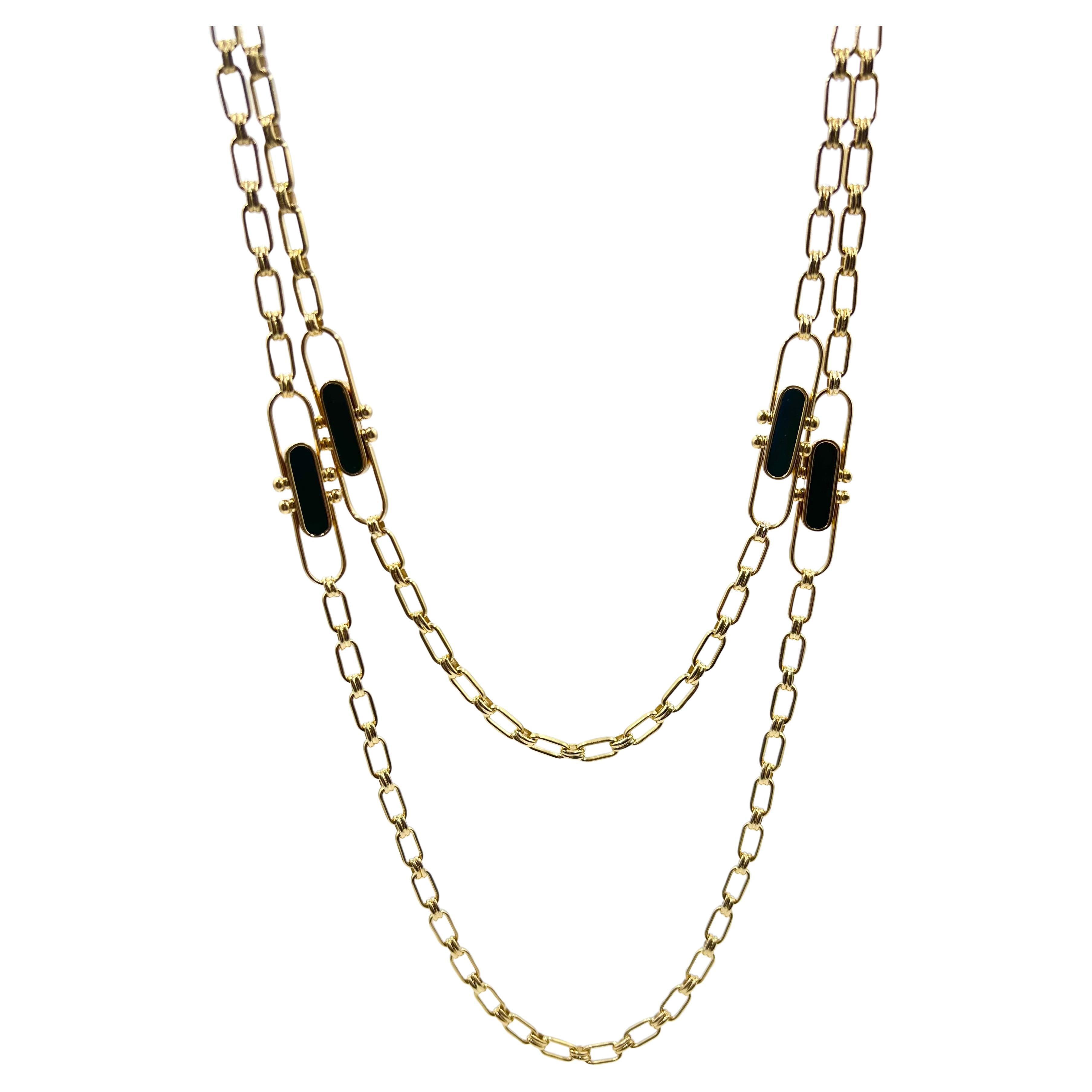 Bvlgari 18k Gold Tiger Eye Onyx Paperclip 36