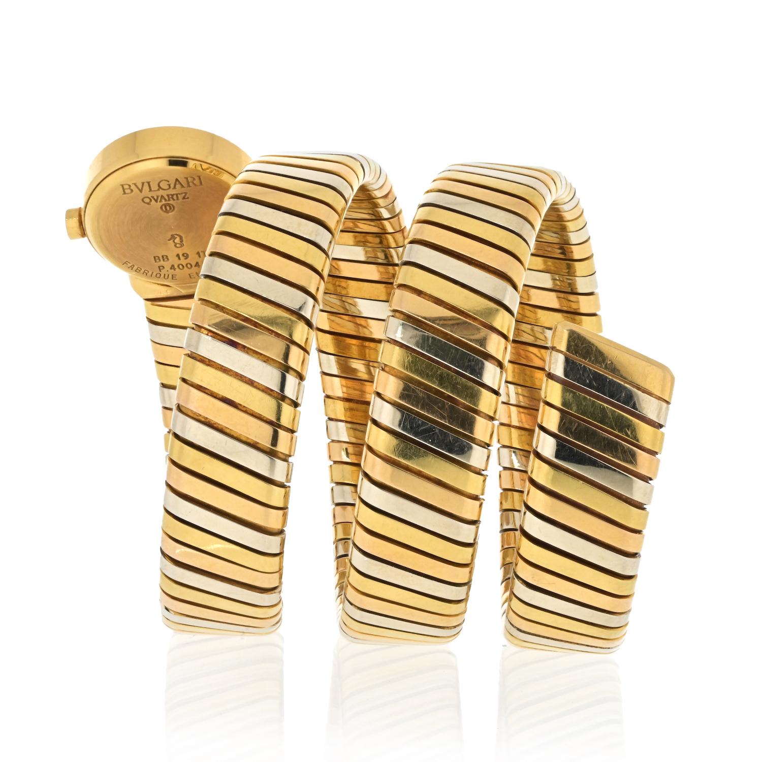 Women's Bvlgari 18K Gold Tri Color BB191T Serpenti Tubogas Watch For Sale