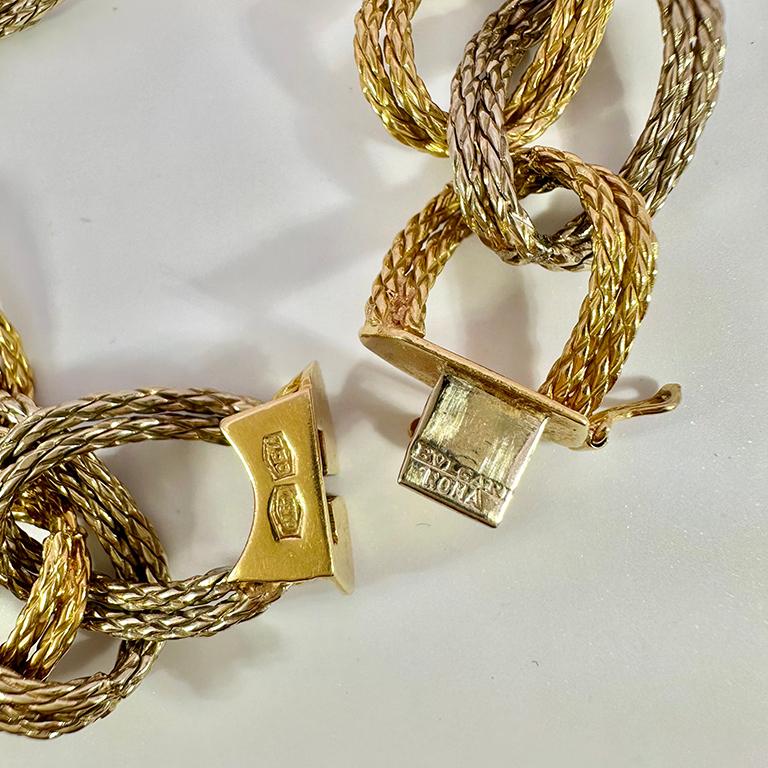 Contemporary Bvlgari 18K Gold Two-Tone Twisted Double Rope Link Bracelet For Sale