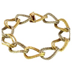 Bvlgari 18K Gold Zweifarbiges gedrehtes Doppelseil Gliederarmband