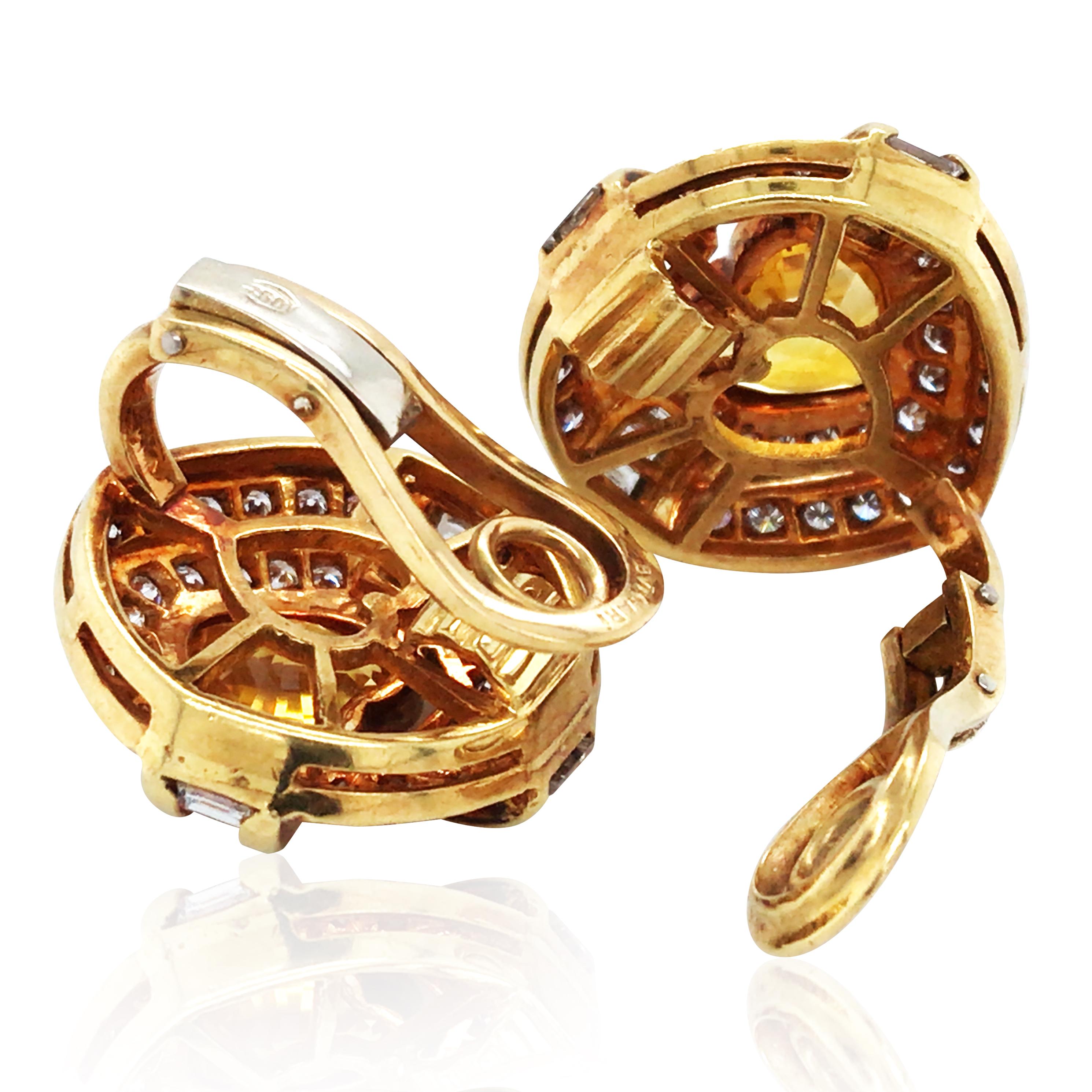 Bvlgari, 18K Gold Yellow Sapphire Diamond Earrings In Good Condition For Sale In New York, NY