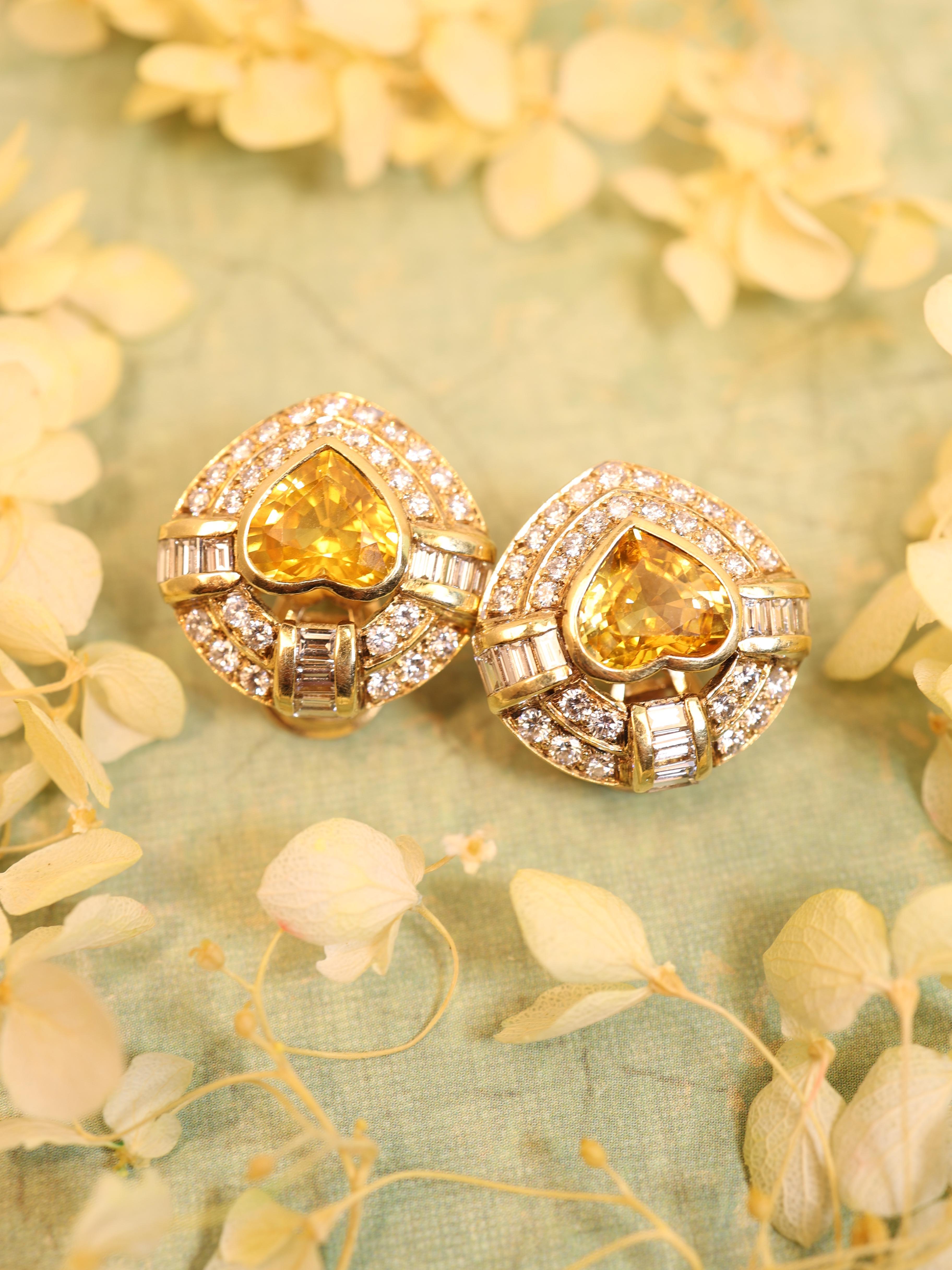 Bvlgari, 18K Gold Yellow Sapphire Diamond Earrings For Sale 2