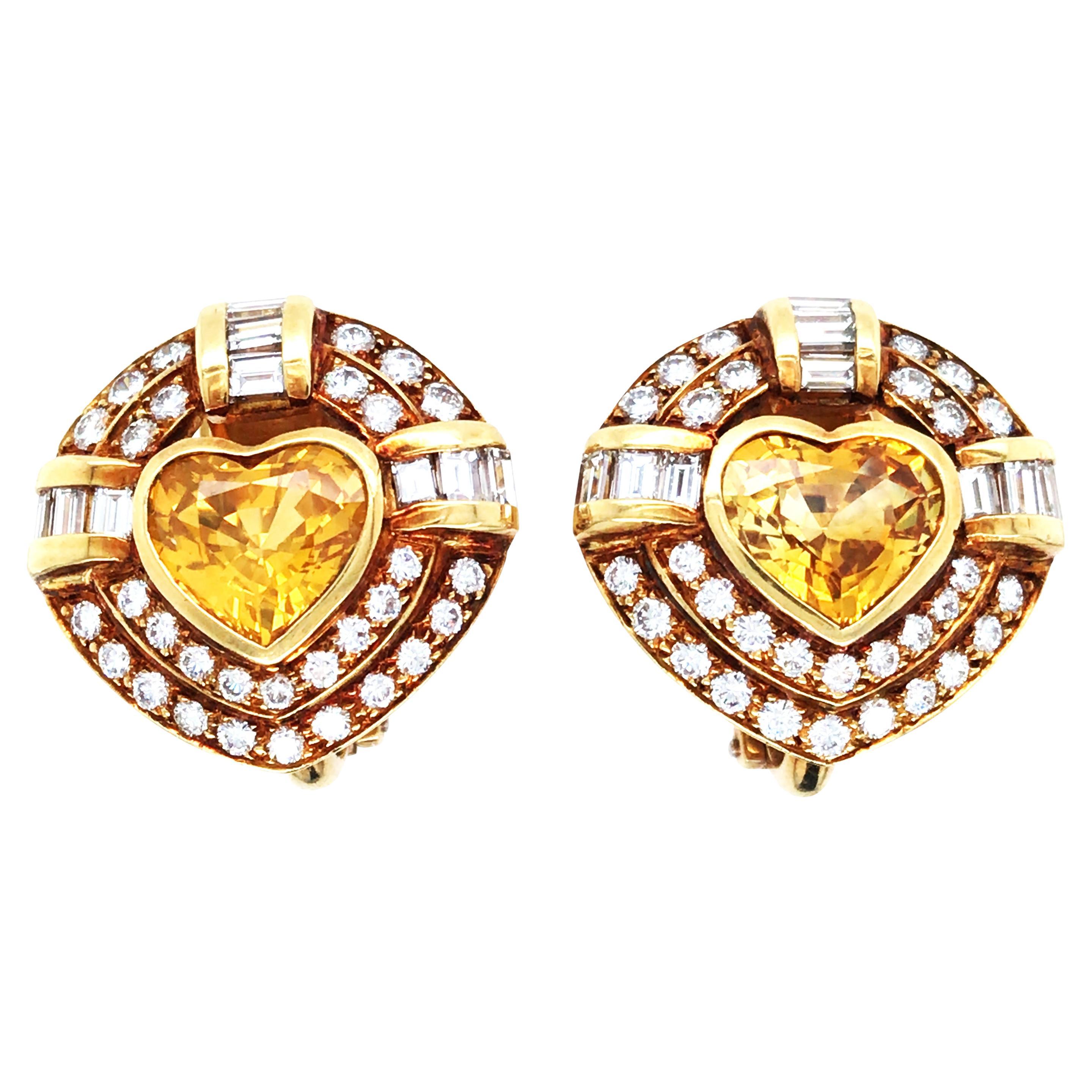 Bvlgari, 18K Gold Yellow Sapphire Diamond Earrings