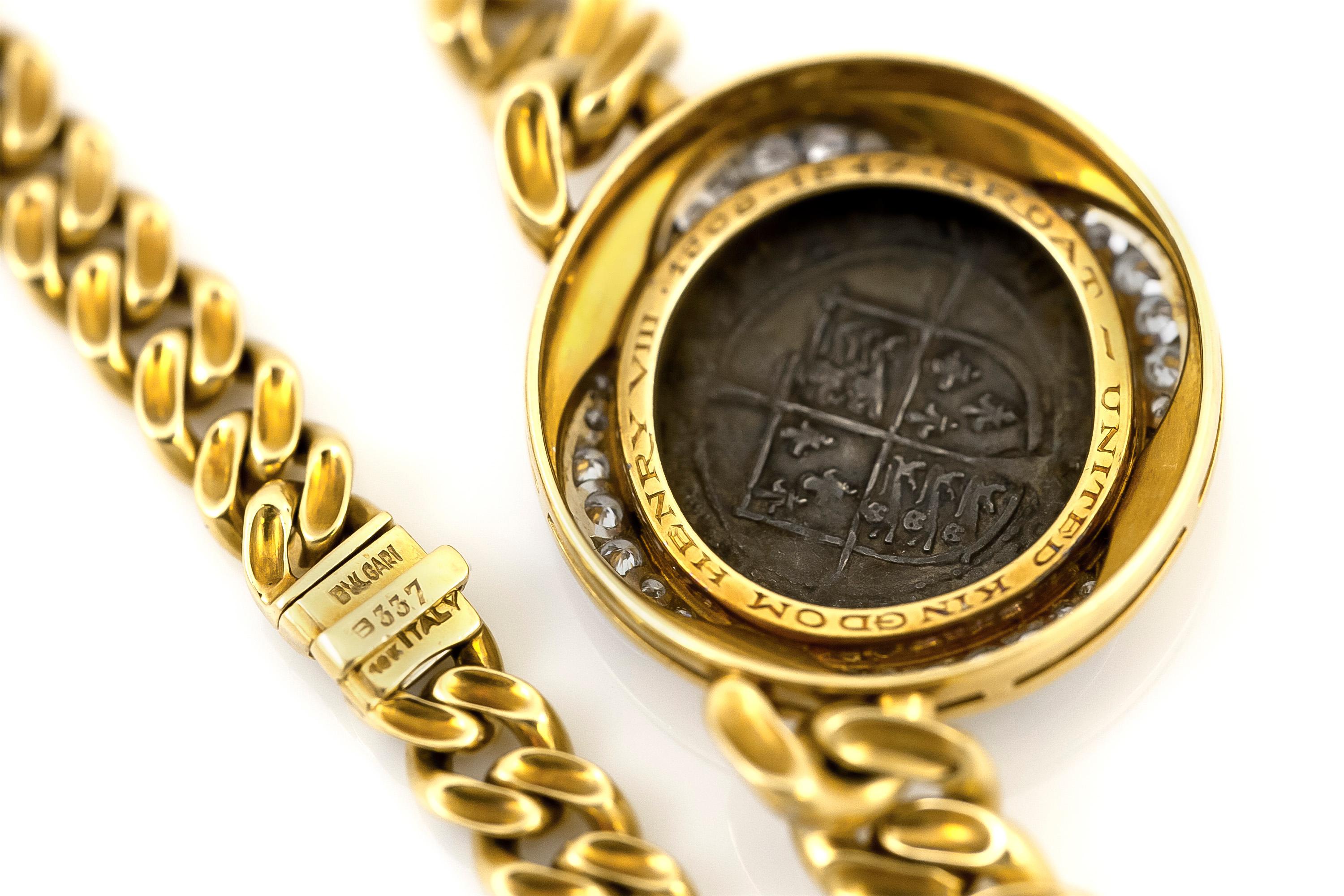 Bvlgari Monete Henry VIII. Münze-Gold-Gliederhalskette mit Diamanten Damen im Angebot
