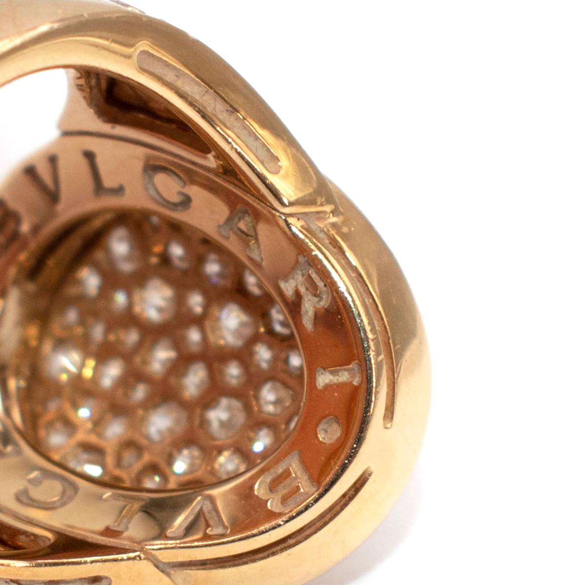 Bvlgari 18k Pink Gold Pave Diamond Bvlgari-Bvlgari Ring In Excellent Condition In London, GB
