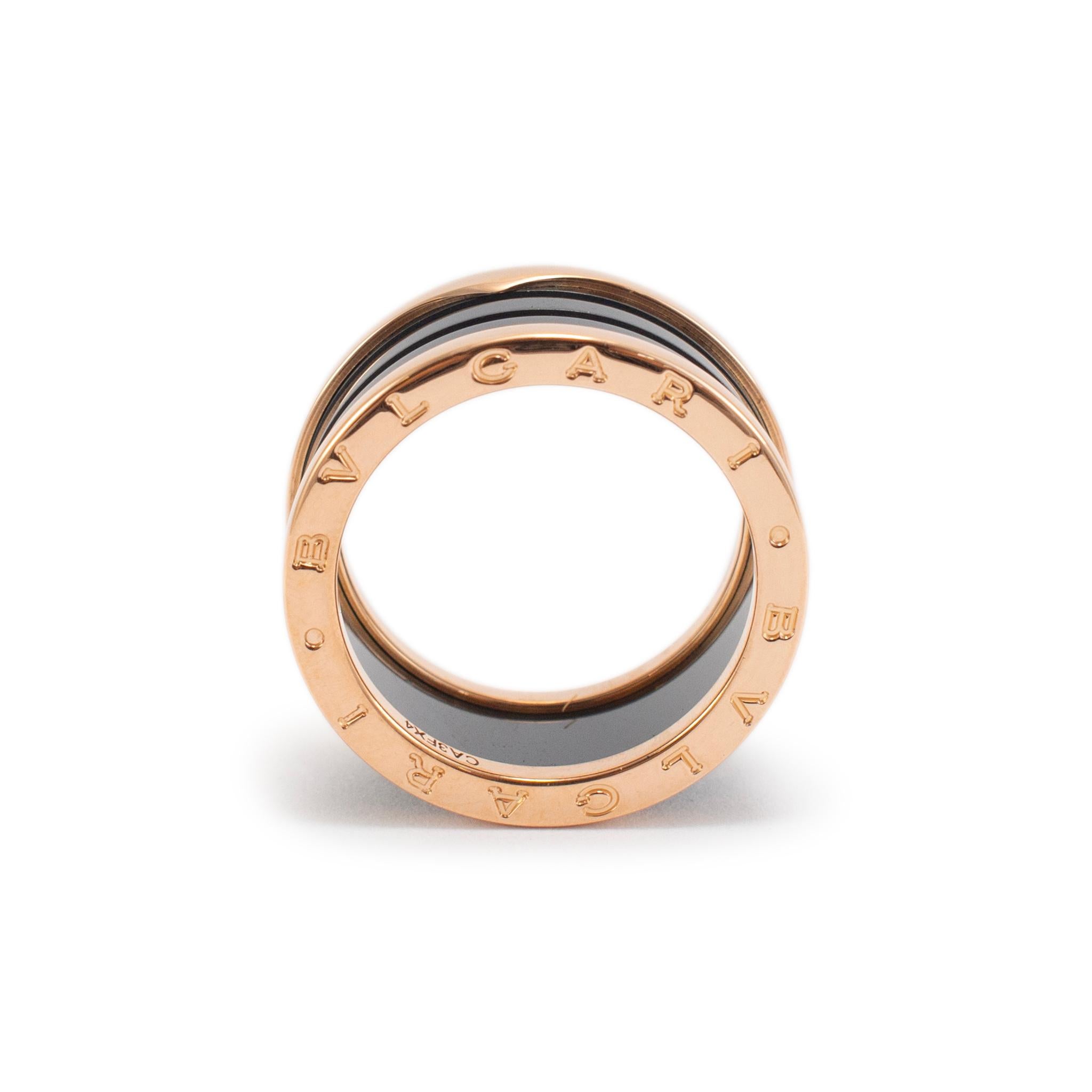 Men's Bvlgari 18K Rose Gold Black Ceramic B.zero1 Four-Band Ring