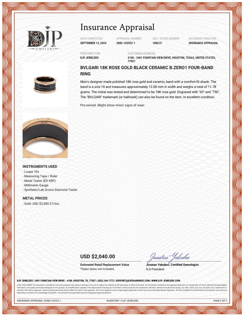 Bvlgari 18K Rose Gold Black Ceramic B.zero1 Four-Band Ring 3