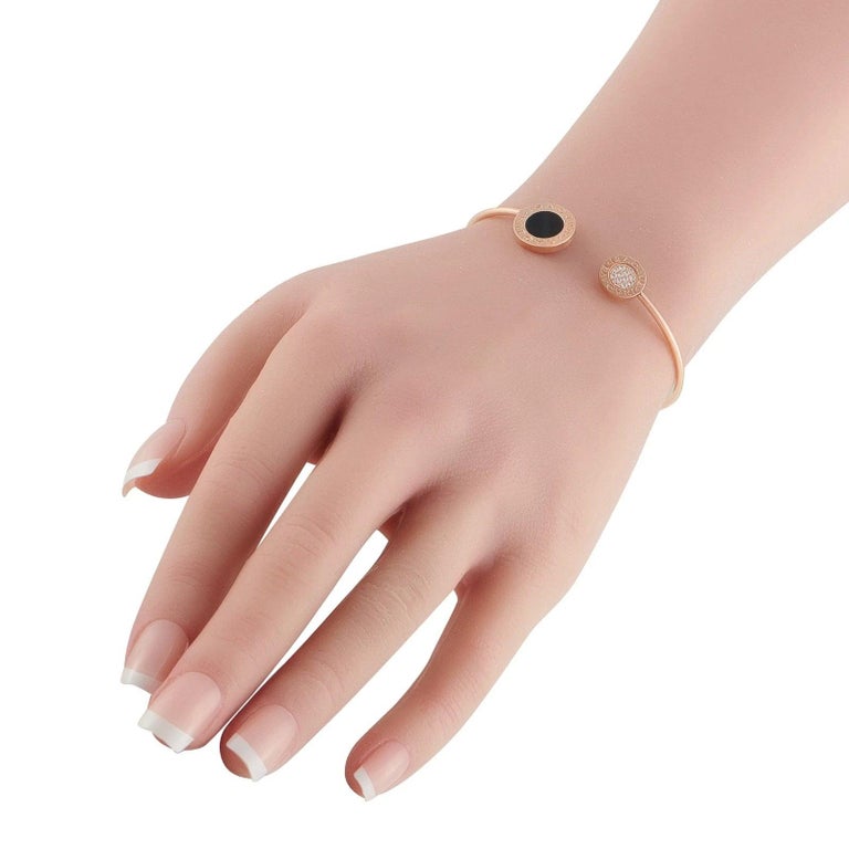 Bvlgari 18K Rose Gold Diamond and Onyx Bracelet For Sale at  display picture 1