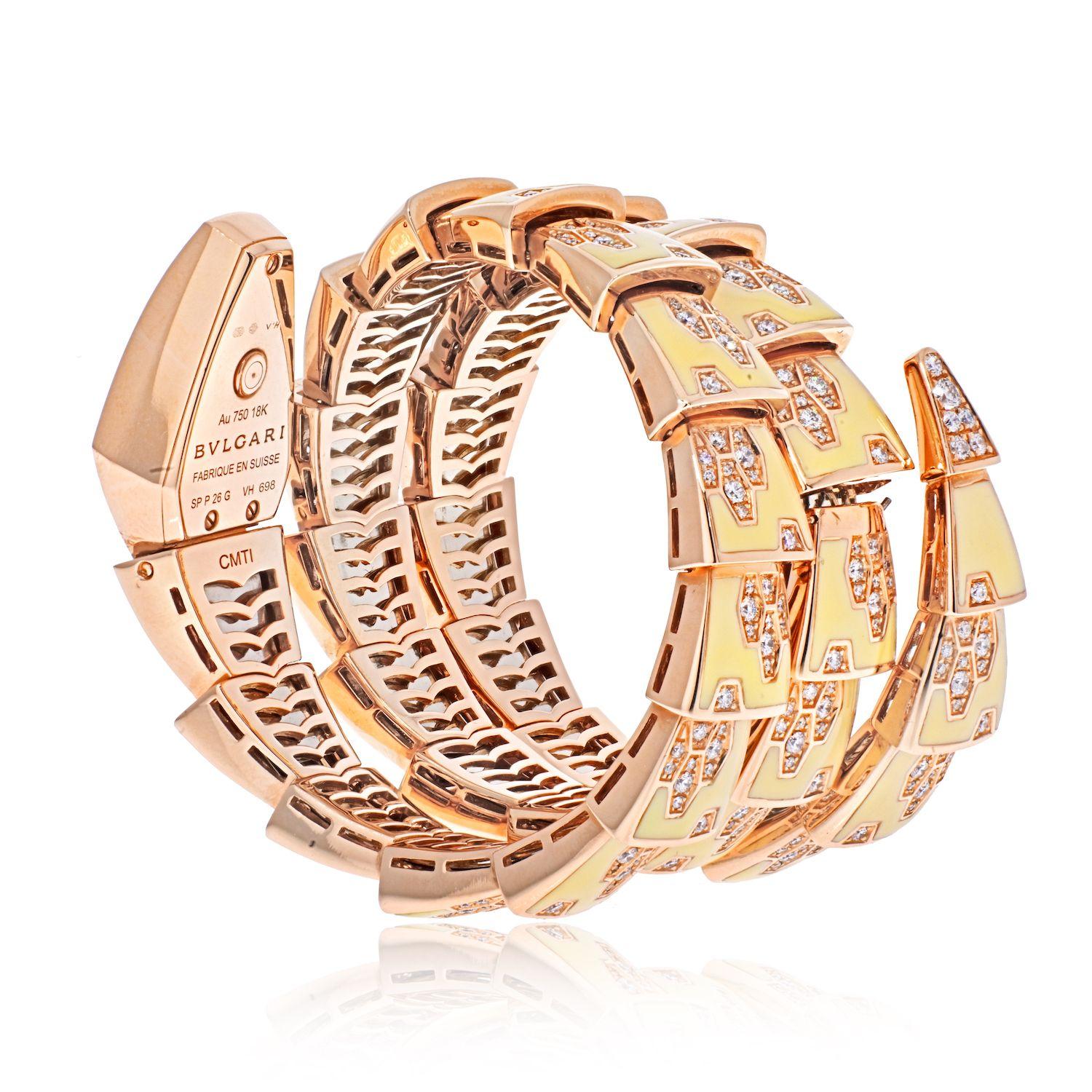 Modern Bvlgari 18K Rose Gold Diamond Mother of Pearl Yellow Gold Serpenti Quartz Watch