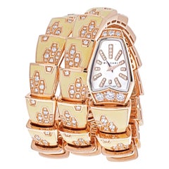 Bvlgari 18K Rose Gold Diamond Mother of Pearl Yellow Gold Serpenti Quartz Watch