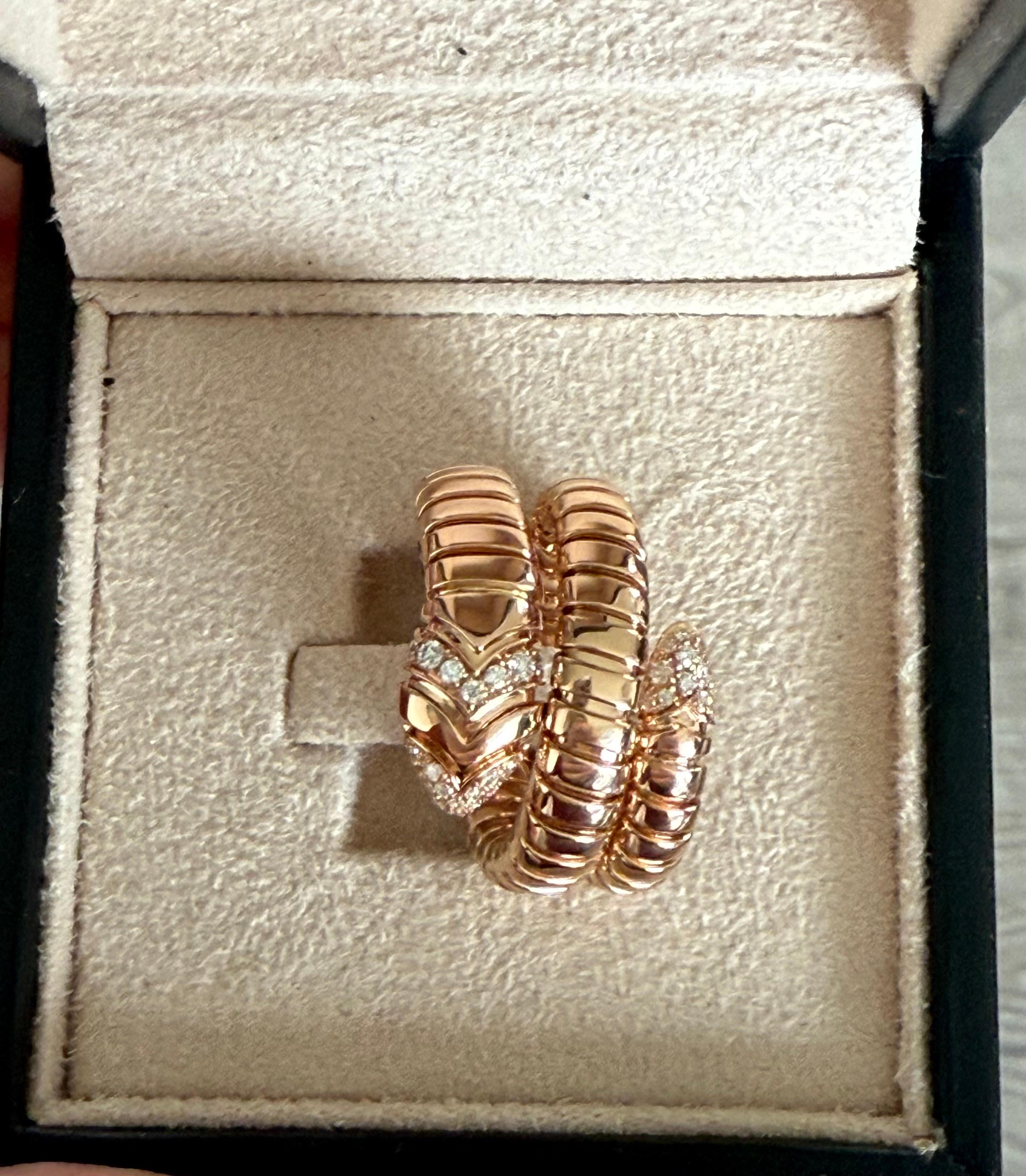 Bvlgari 18K Rose Gold Diamond Serpenti Tubogas Band Ring Large Size For Sale 5