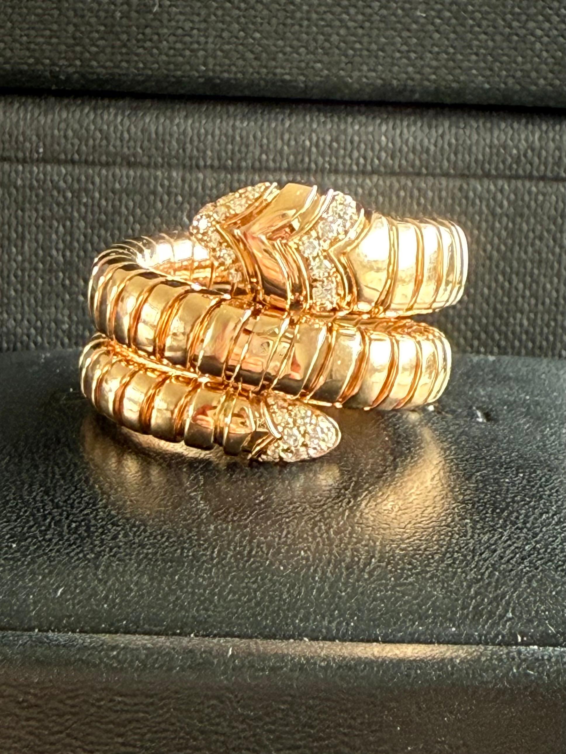 Bvlgari 18K Rose Gold Diamond Serpenti Tubogas Band Ring Large Size For Sale 6