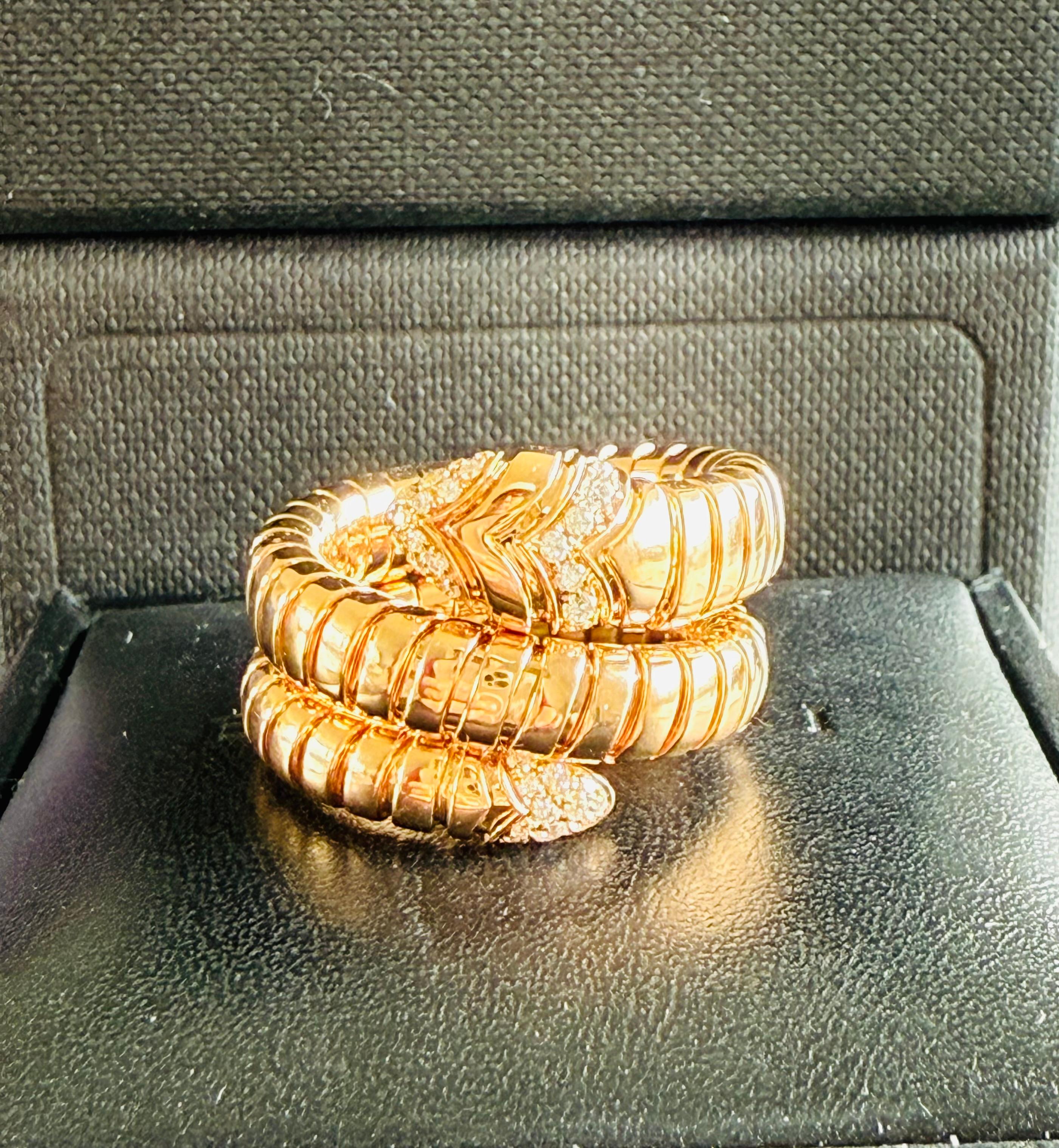 Bvlgari 18K Rose Gold Diamond Serpenti Tubogas Band Ring Large Size For Sale 7