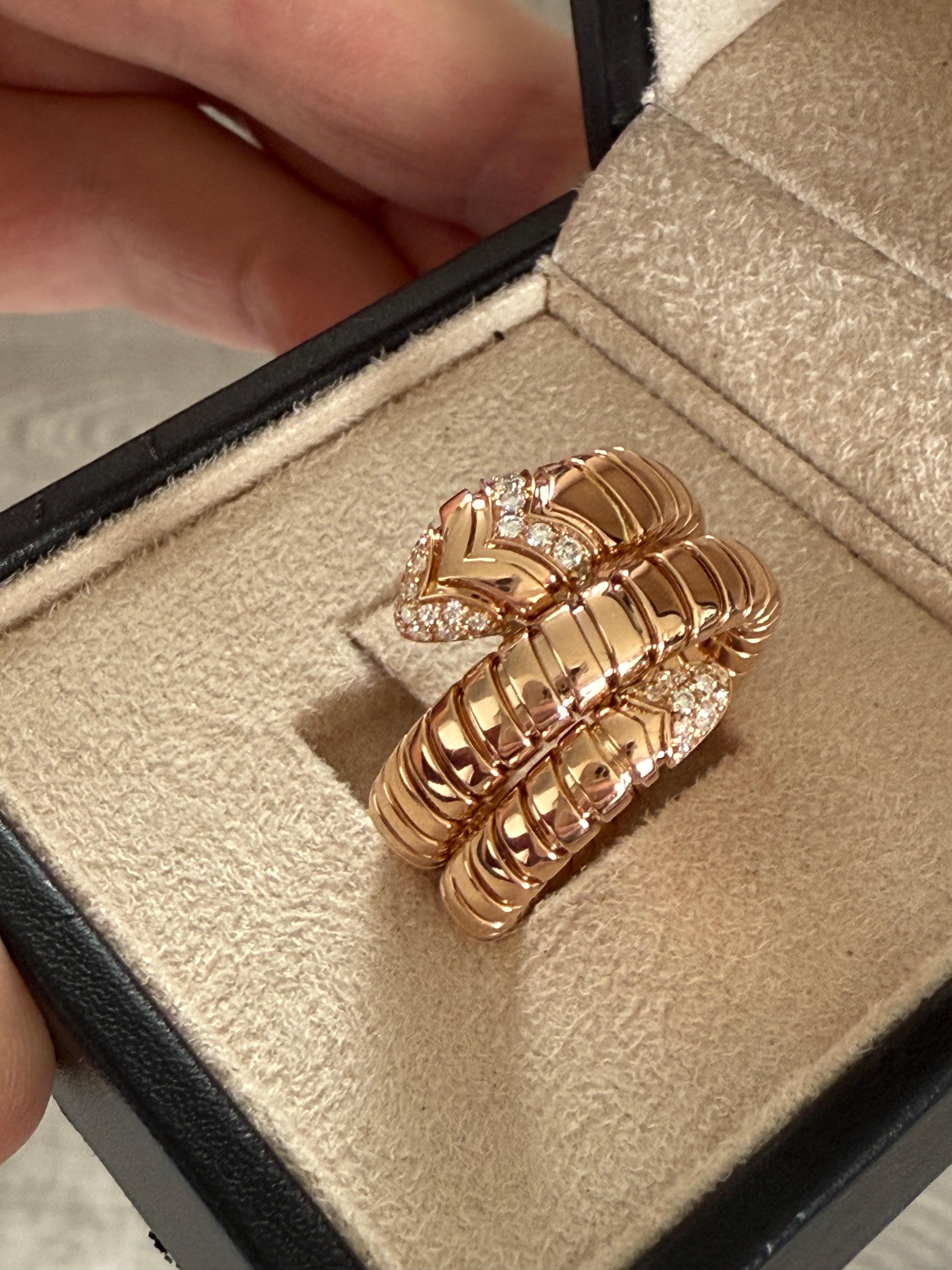 Bvlgari 18K Rose Gold Diamond Serpenti Tubogas Band Ring Large Size For Sale 2