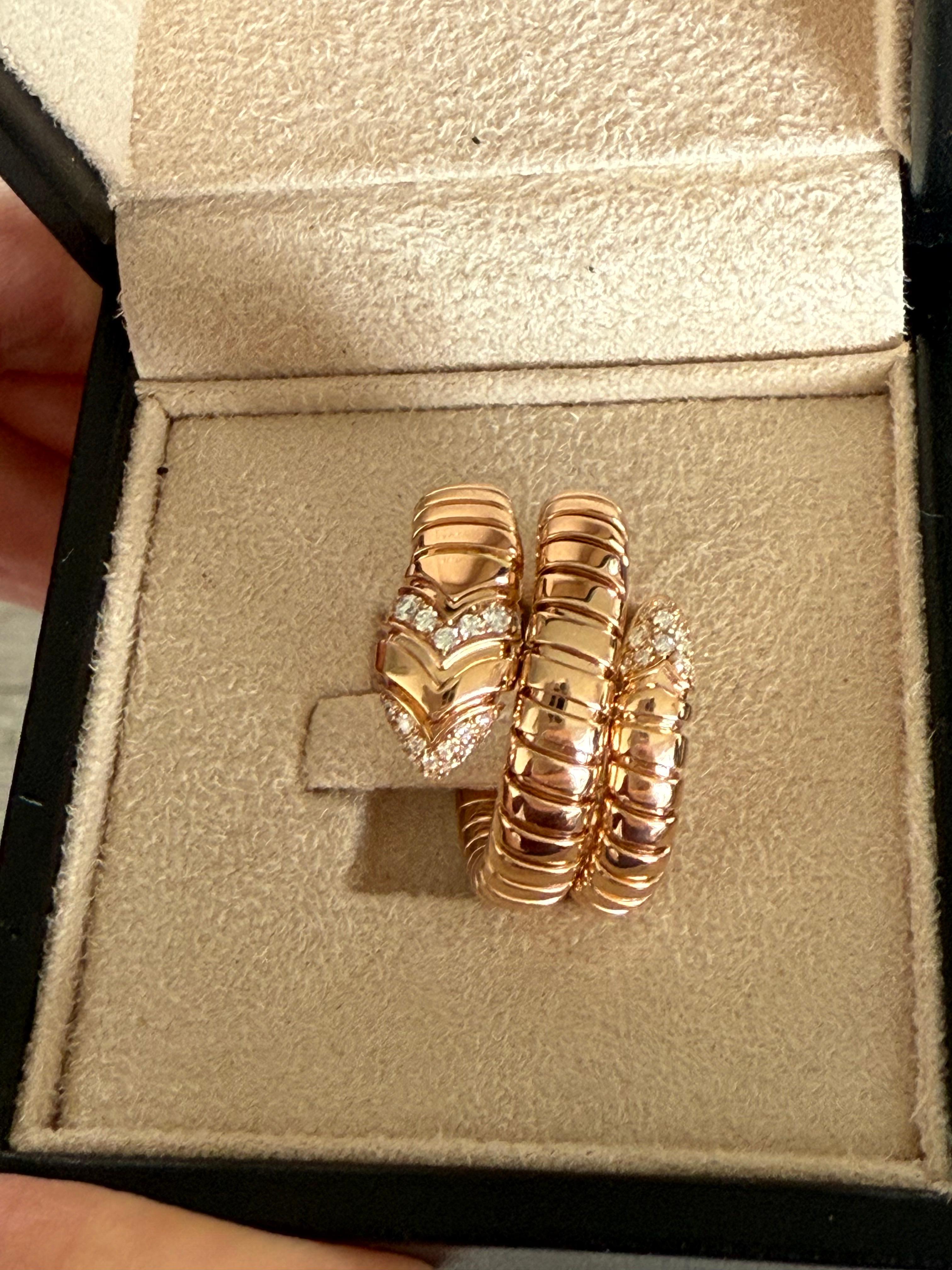 Bvlgari 18K Rose Gold Diamond Serpenti Tubogas Band Ring Large Size For Sale 3