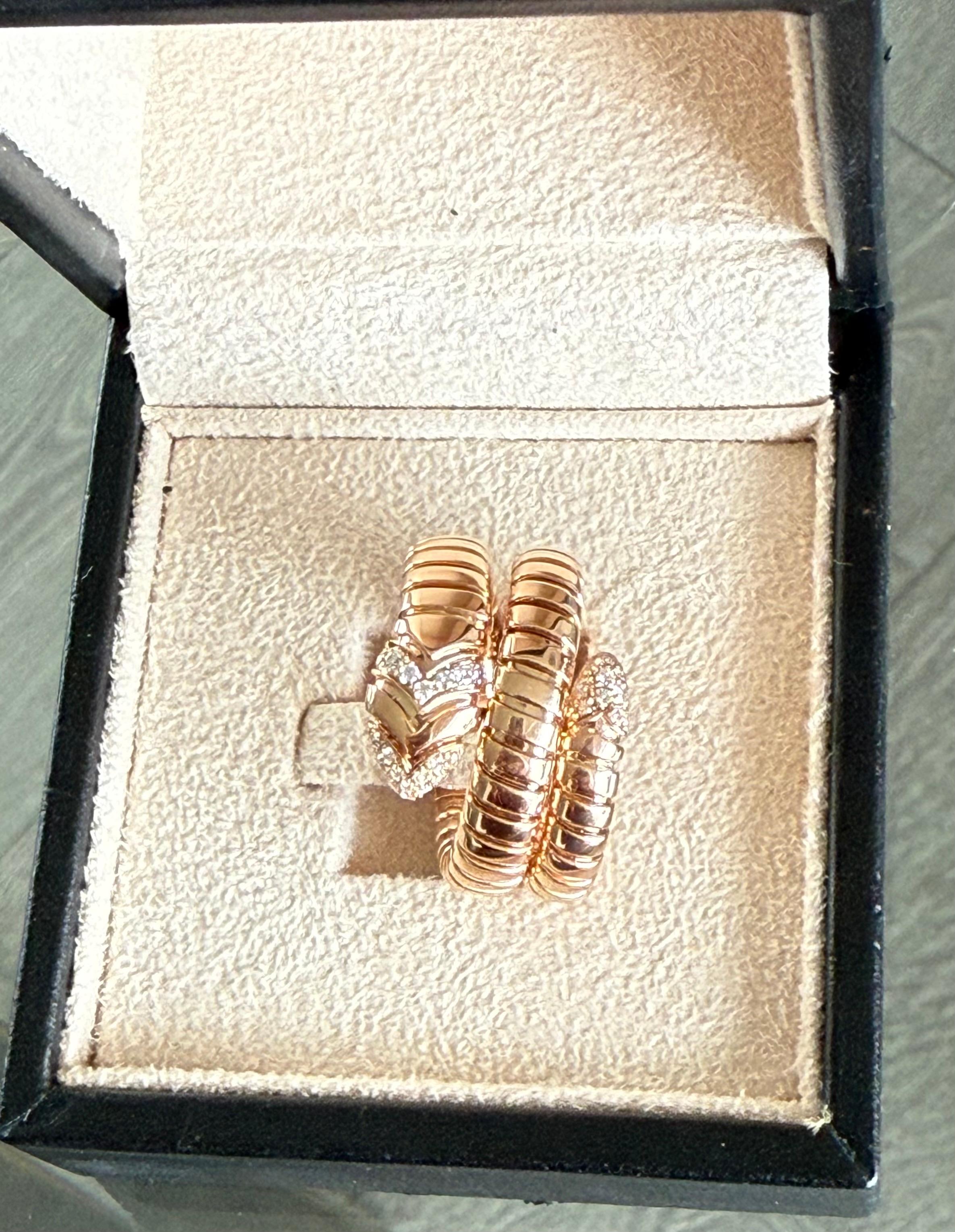 Bvlgari 18K Rose Gold Diamond Serpenti Tubogas Band Ring Large Size For Sale 4