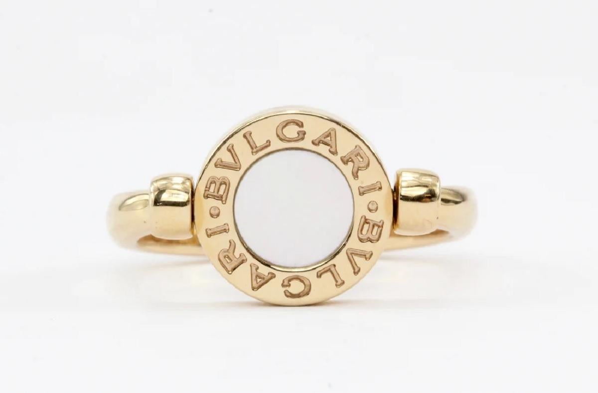 Bvlgari 18k Rose Gold Flip Ring Set W/Mother of Pearl and Pave Diamonds In Excellent Condition For Sale In New York, NY