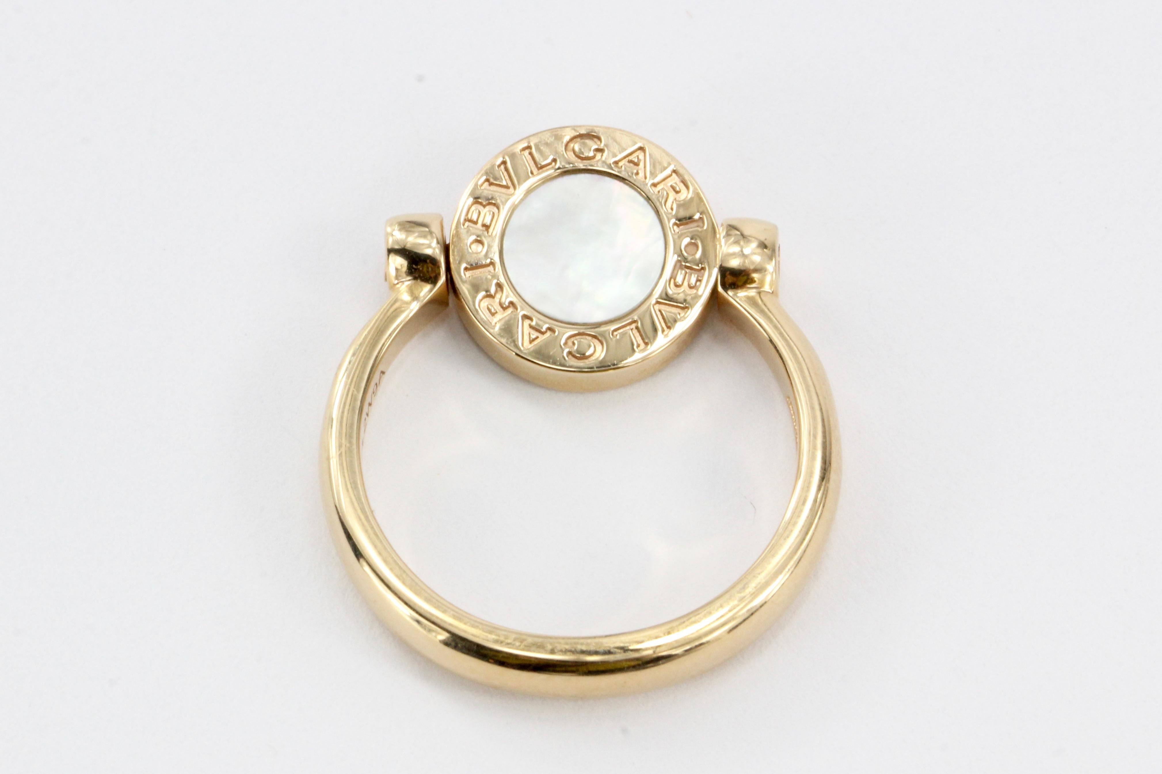 Bvlgari 18 Karat Rose Gold Flip Ring Set with Mother of Pearl and Pave Diamonds 2