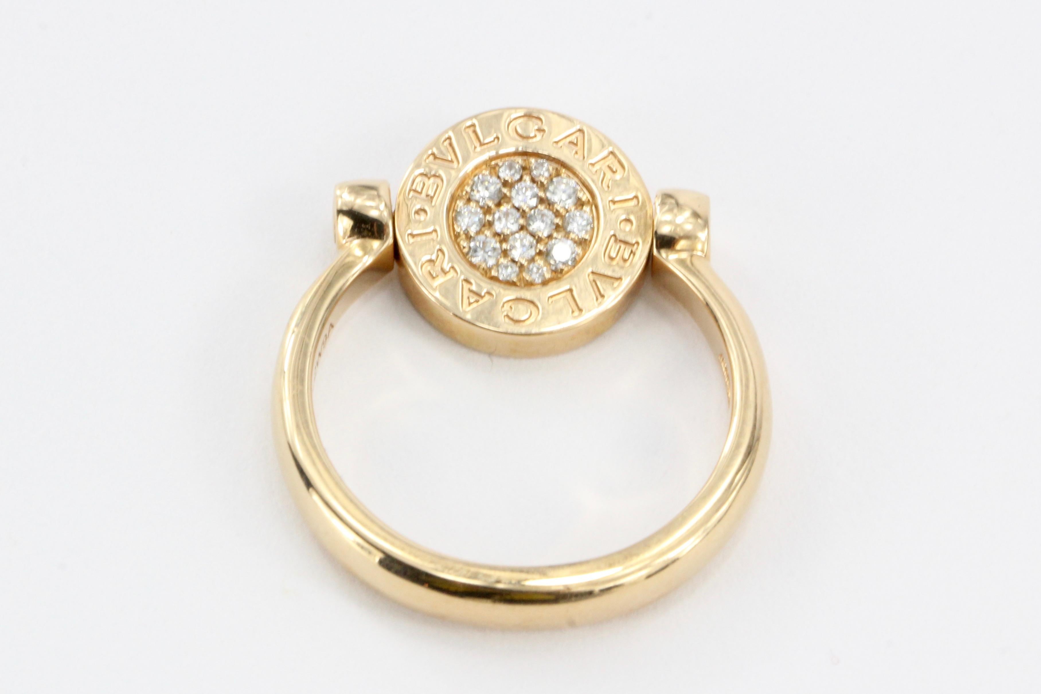 Bvlgari 18 Karat Rose Gold Flip Ring Set with Mother of Pearl and Pave Diamonds 3