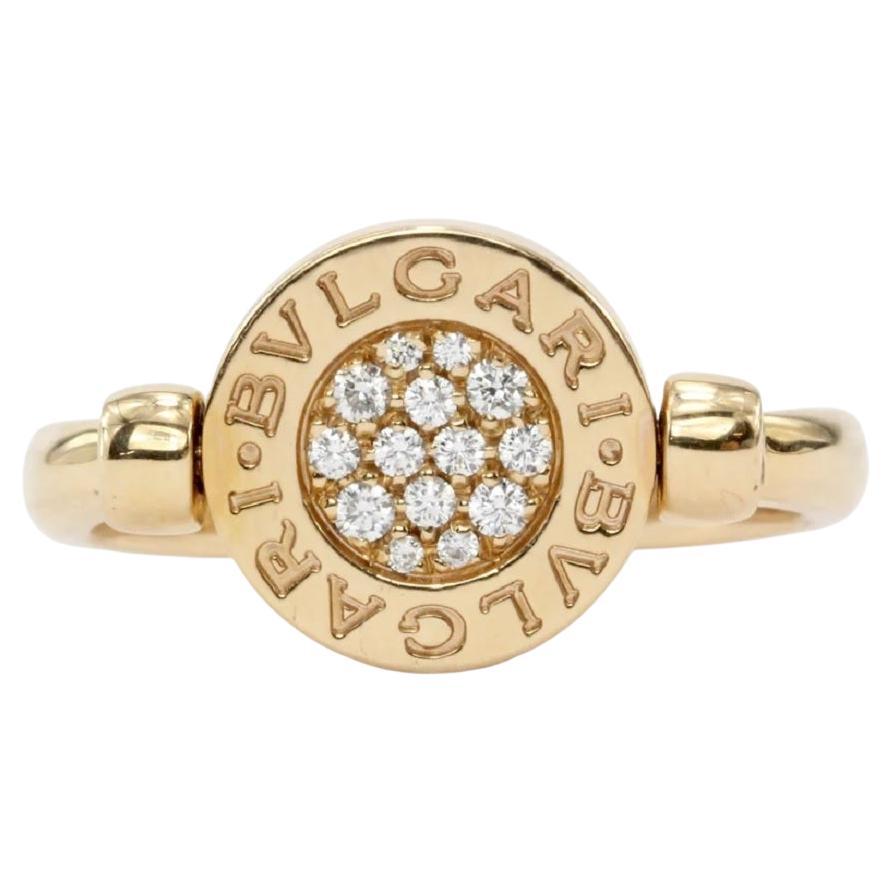 Bvlgari 18k Rose Gold Flip Ring Set W/Mother of Pearl and Pave Diamonds For Sale