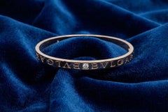 Bvlgari 18k Rose Gold Logo Bangle Bracelet with Two Diamond Accents