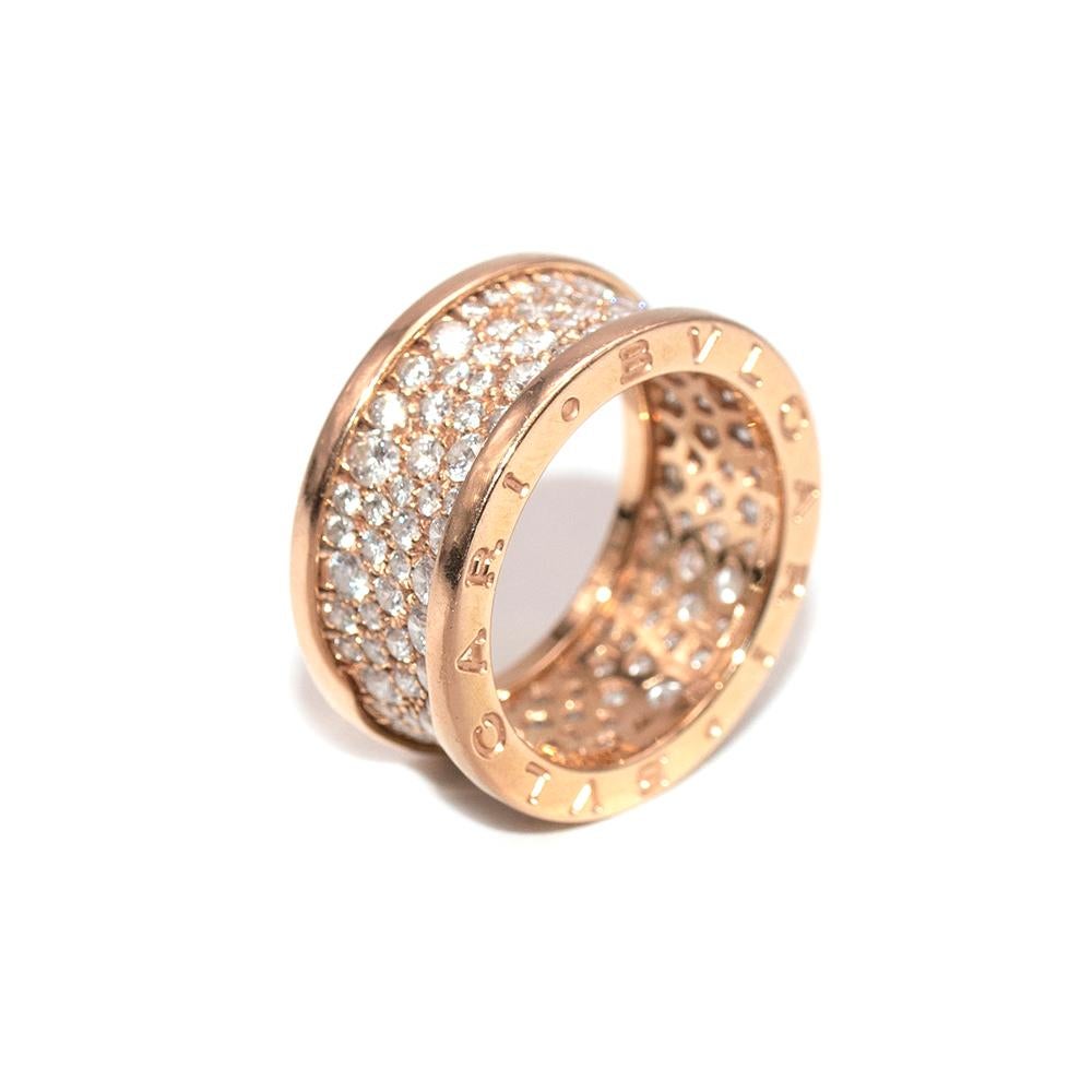 Bvlgari 18k Rose Gold Pave Diamond B.Zero1 Ring - Size 7  In Excellent Condition In London, GB