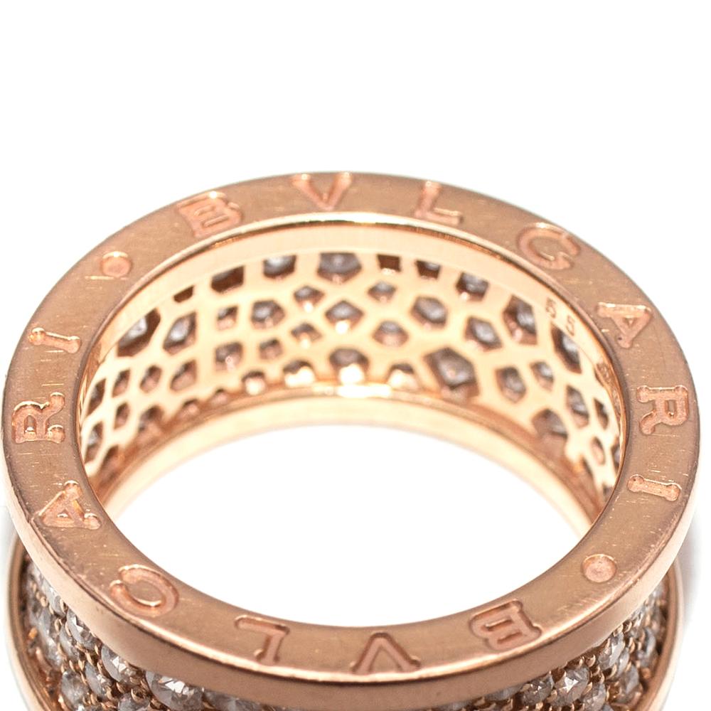 Women's or Men's Bvlgari 18k Rose Gold Pave Diamond B.Zero1 Ring - Size 7 