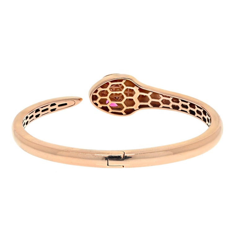 Bvlgari 18K Rose Gold Serpenti Petite Diamond Snake Bangle Bracelet In Excellent Condition For Sale In New York, NY