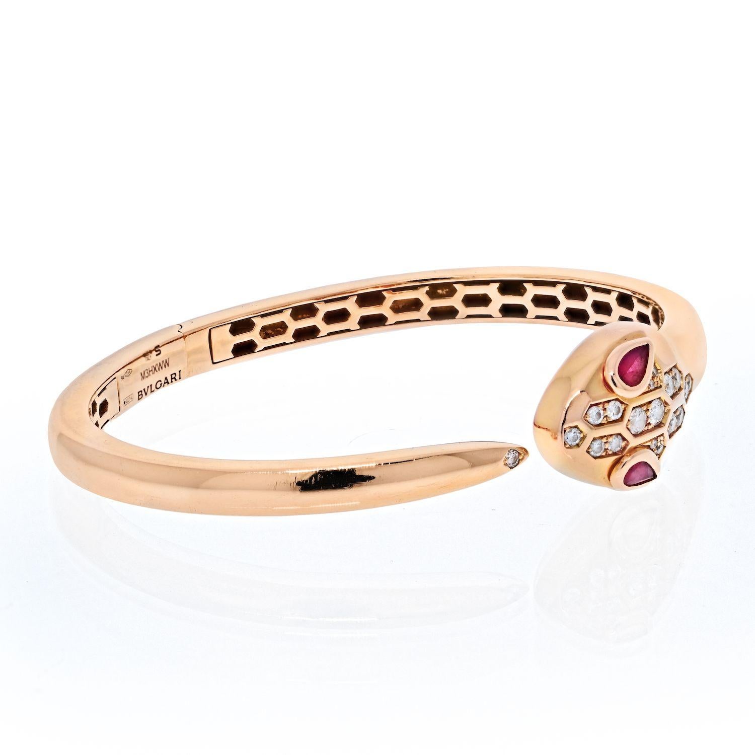 Modern Bvlgari 18K Rose Gold Serpenti Petite Diamond Snake Bangle Bracelet