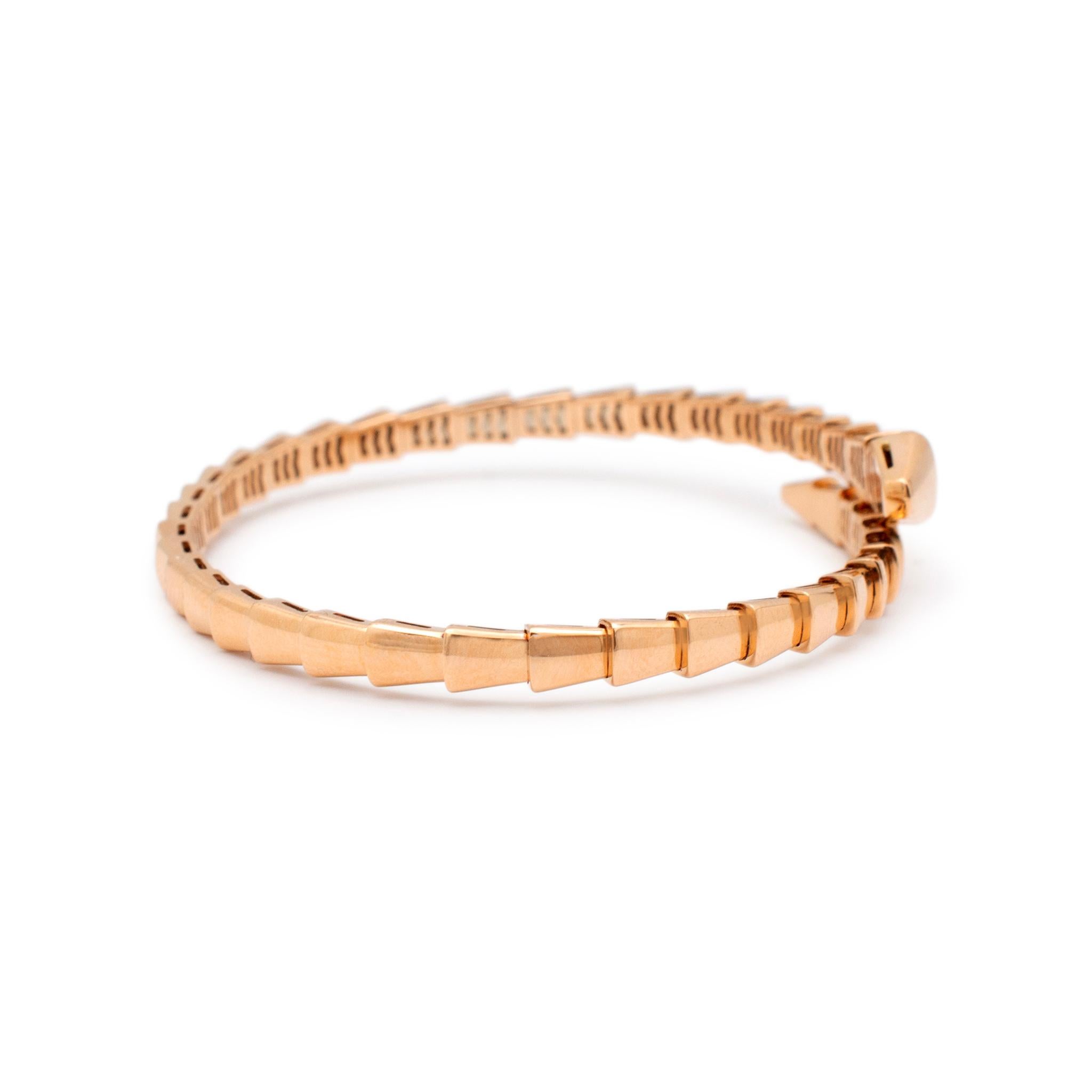 Bvlgari 18K Rose Gold Serpenti Viper Flexible Bangle Bracelet In Excellent Condition For Sale In Houston, TX
